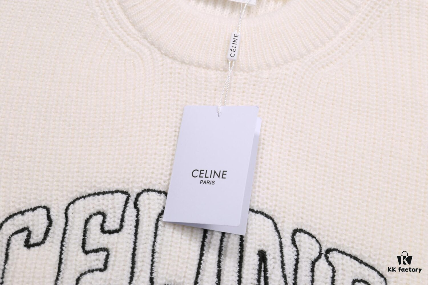 Celine Embroidered Letter Round Neck Wool Sweater