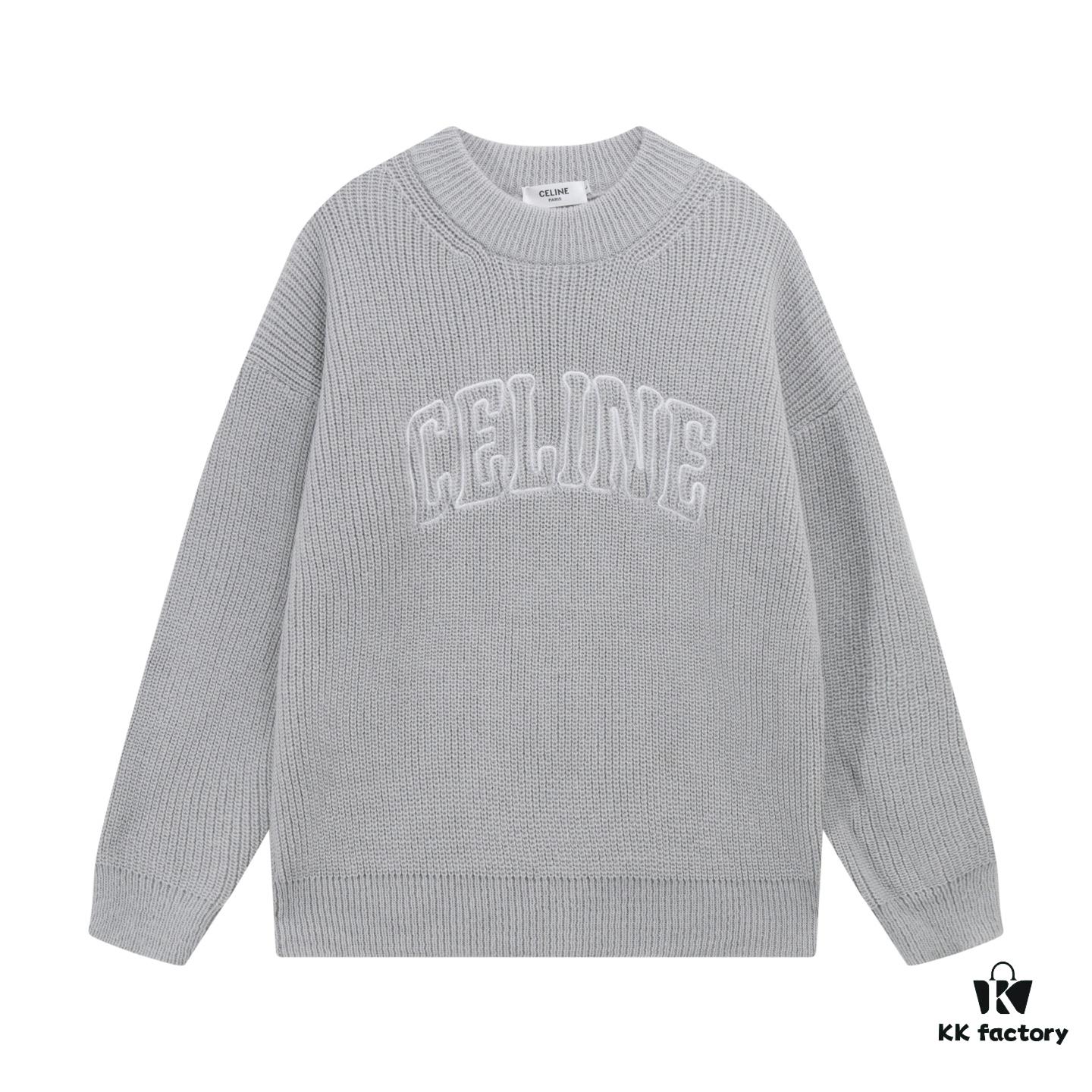 Celine Embroidered Letter Round Neck Wool Sweater