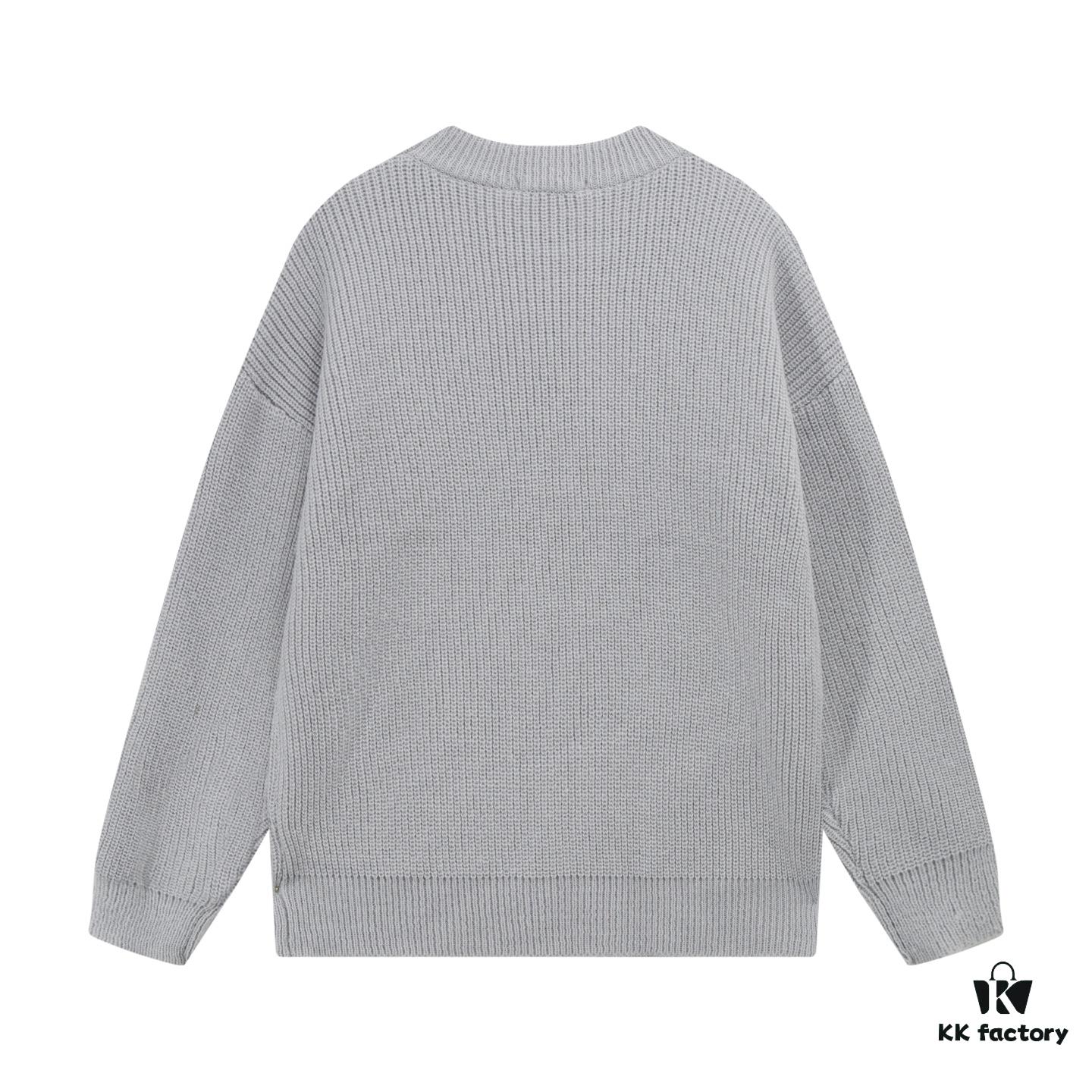 Celine Embroidered Letter Round Neck Wool Sweater