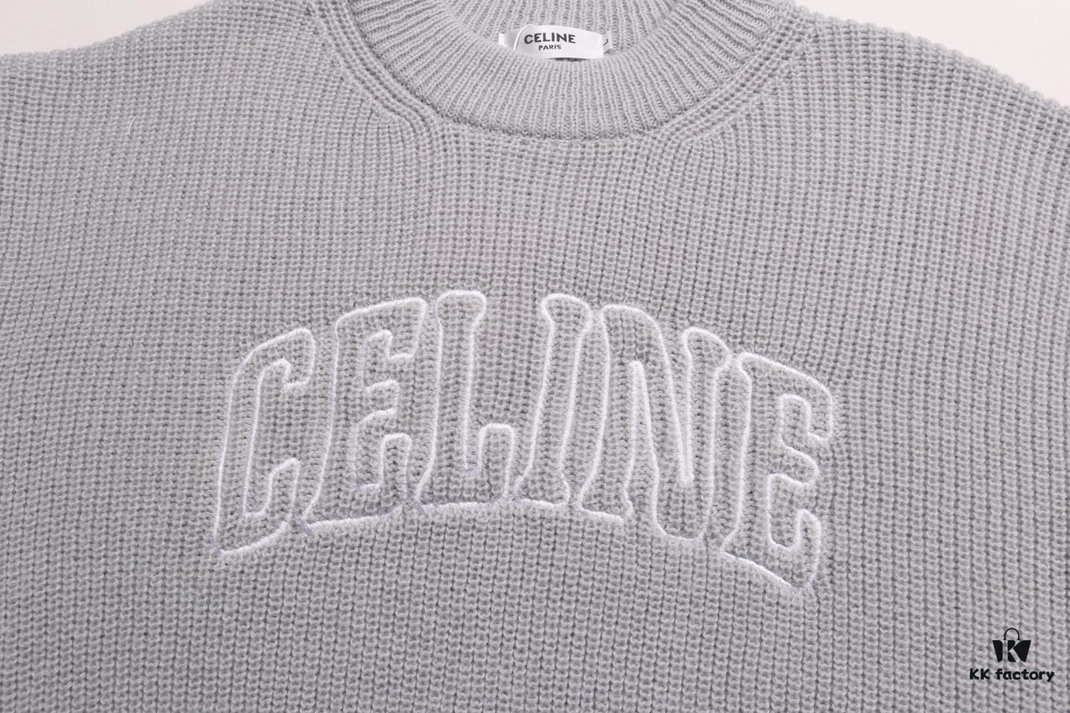 Celine Embroidered Letter Round Neck Wool Sweater