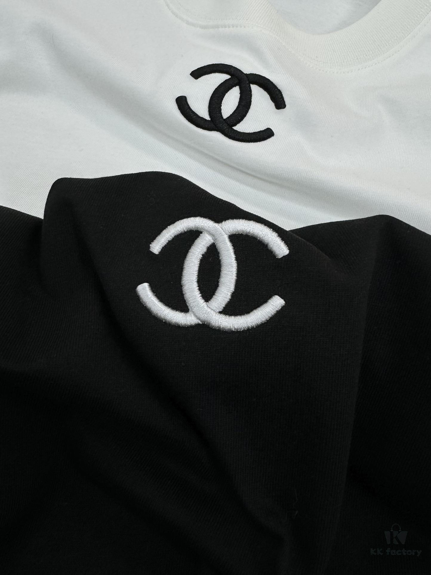 CHANEL 25s New Arrival Designer T-Shirt, Unisex Limited Edition – Classic Embroidery, Premium 280g 40s Double-Yarn Smooth Cotton Fabric, Soft and Comfortable