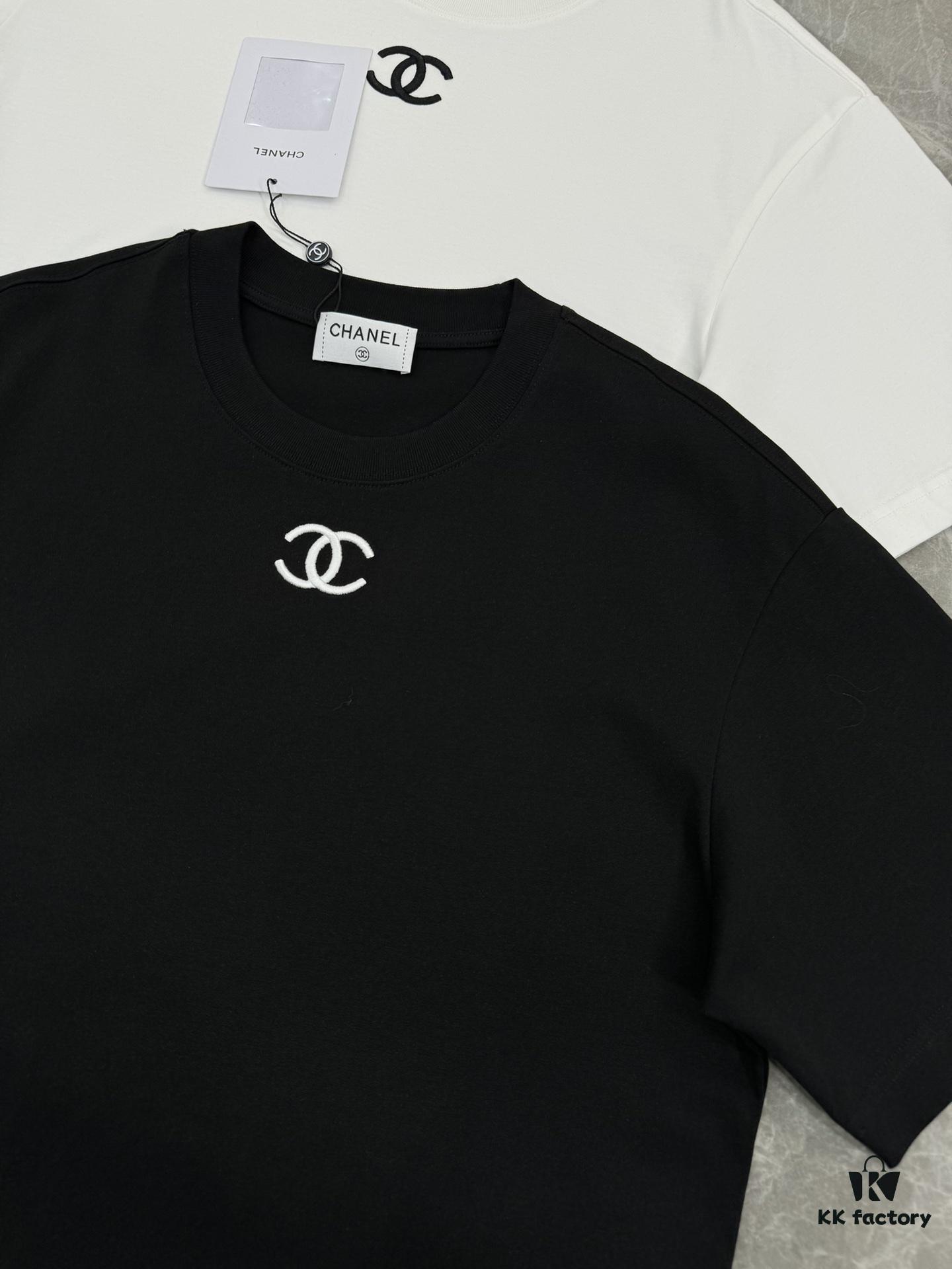 CHANEL 25s New Arrival Designer T-Shirt, Unisex Limited Edition – Classic Embroidery, Premium 280g 40s Double-Yarn Smooth Cotton Fabric, Soft and Comfortable