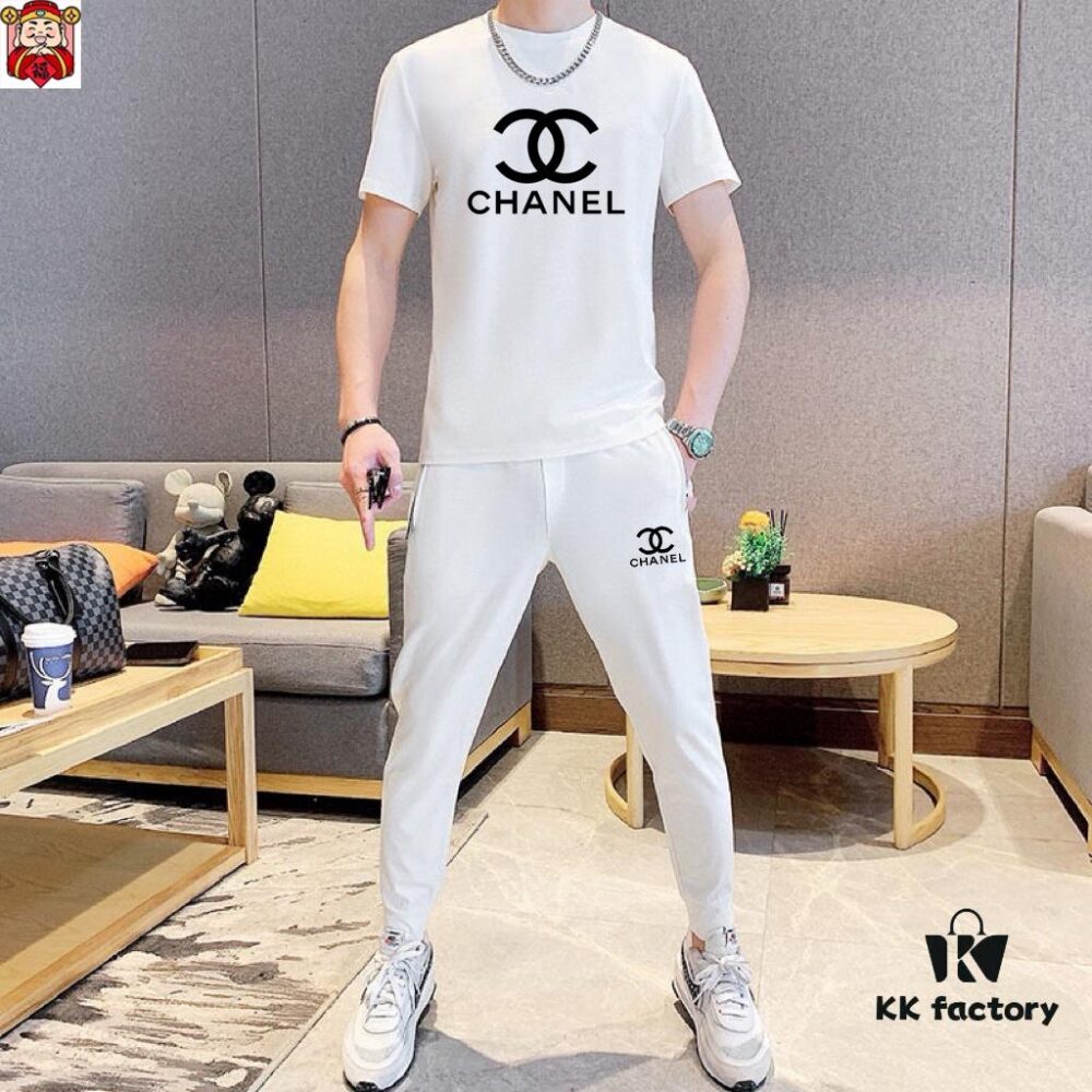 CHANEL Men's Summer High-Quality Double-Mercerized Cotton Suit Set, Imported Premium Fabric, Fashion Trend Style, Versatile and Elegant Design