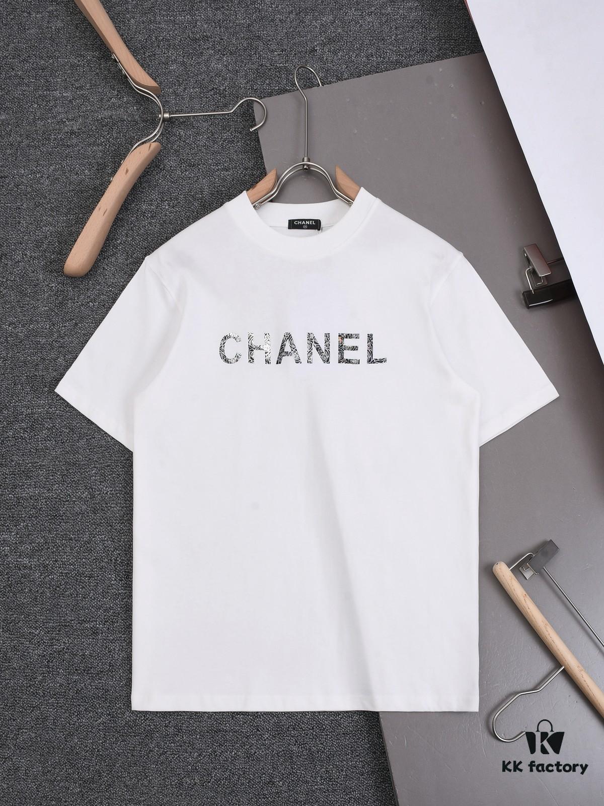 New Arrival 25S Chanel Camellia Letter T-Shirt, Washed Cotton Fabric, Unisex Loose Fit