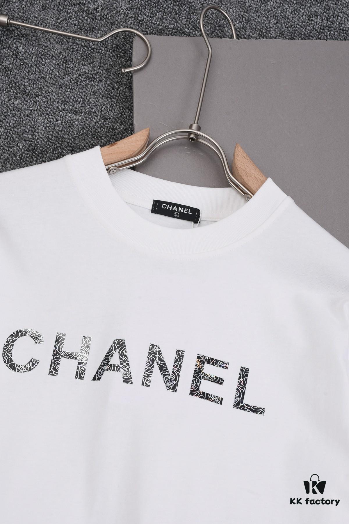 New Arrival 25S Chanel Camellia Letter T-Shirt, Washed Cotton Fabric, Unisex Loose Fit
