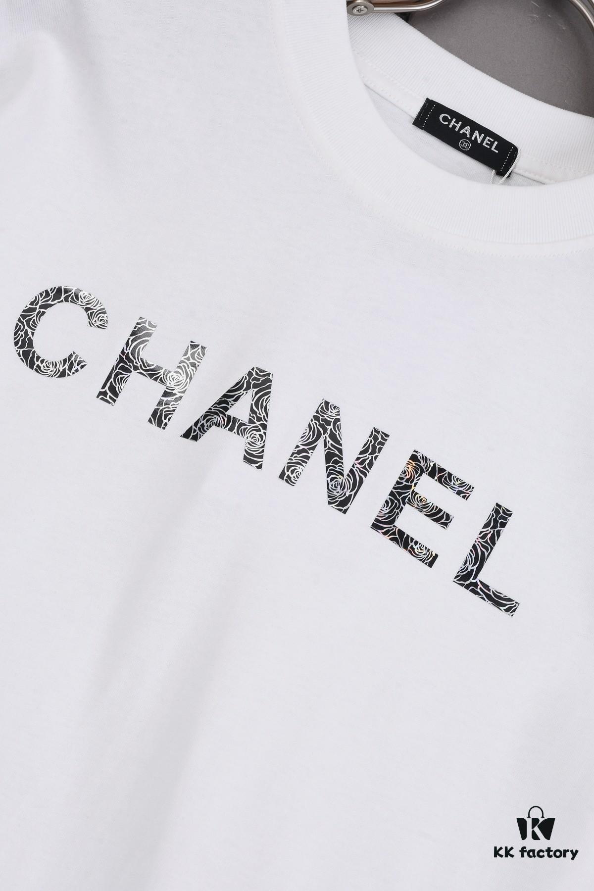 New Arrival 25S Chanel Camellia Letter T-Shirt, Washed Cotton Fabric, Unisex Loose Fit
