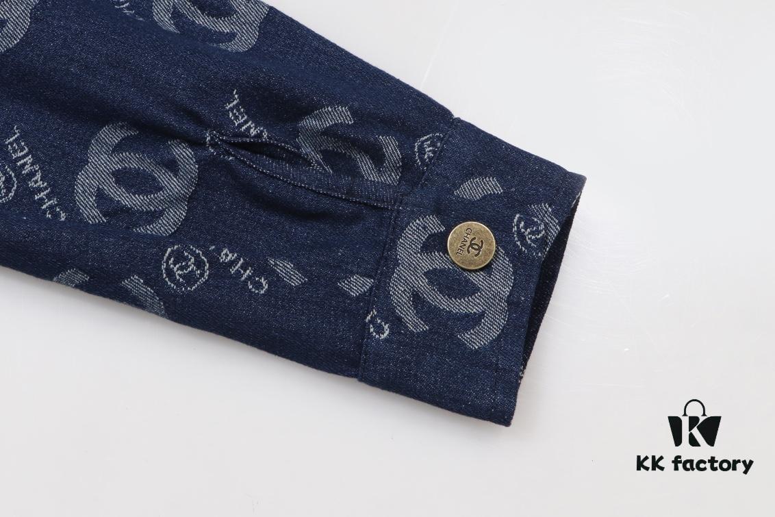 Chanel Spring/Summer 2024 New Denim Jacket with Heavy Embellished Raw Edges and Padded Shoulders, Preppy Style Casual Jacket