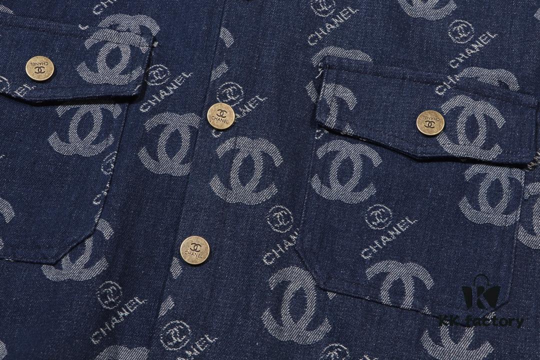 Chanel Spring/Summer 2024 New Denim Jacket with Heavy Embellished Raw Edges and Padded Shoulders, Preppy Style Casual Jacket