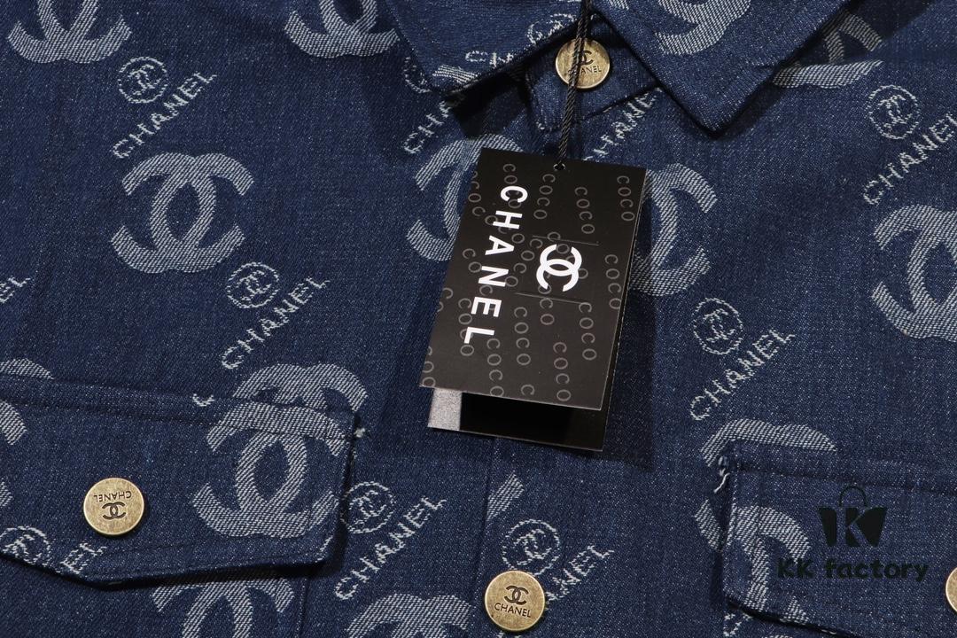 Chanel Spring/Summer 2024 New Denim Jacket with Heavy Embellished Raw Edges and Padded Shoulders, Preppy Style Casual Jacket