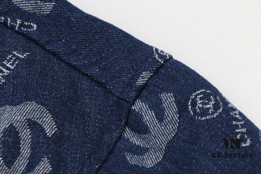 Chanel Spring/Summer 2024 New Denim Jacket with Heavy Embellished Raw Edges and Padded Shoulders, Preppy Style Casual Jacket