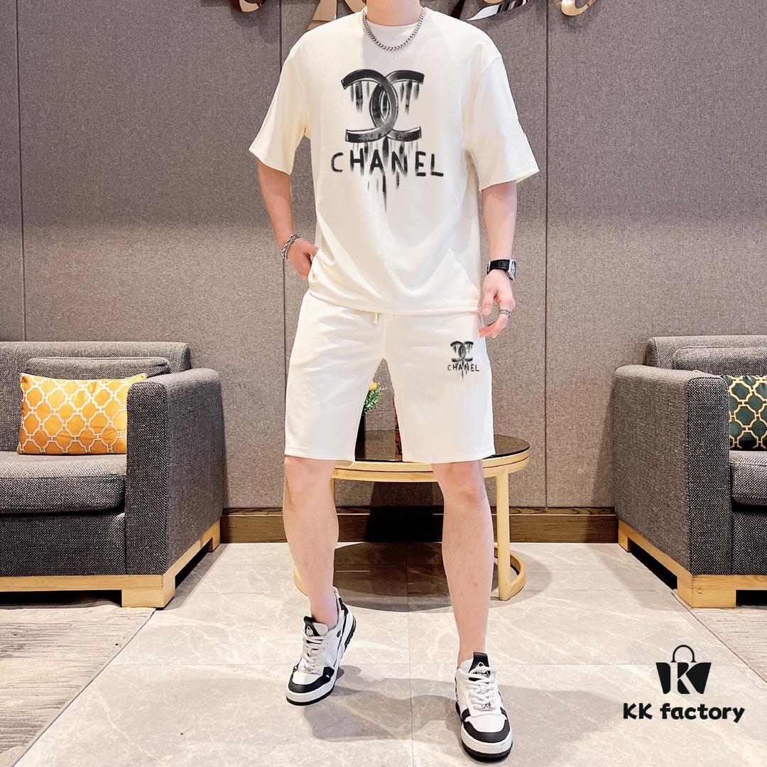 CHANEL 2025 New Men's Short Sleeve T-Shirt and Shorts Set! Official Website Synchronized Release! High-End Version Available! Exquisitely Soft and Smooth Texture for Ultimate Comfort! Three-Dimensional Tailoring with Outstanding Silhouette!