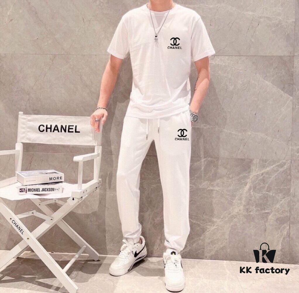 CHANEL Men's Summer High-Quality Double-Mercerized Cotton Suit Set, Imported Premium Fabric, Fashion Trend Style, Simple and Elegant Design