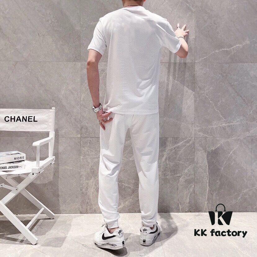 CHANEL Men's Summer High-Quality Double-Mercerized Cotton Suit Set, Imported Premium Fabric, Fashion Trend Style, Simple and Elegant Design