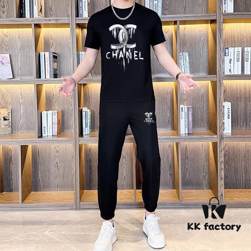 CHANEL Men's Summer High-Quality Double-Mercerized Cotton Suit Set, Imported Premium Fabric, Stylish and Versatile Design