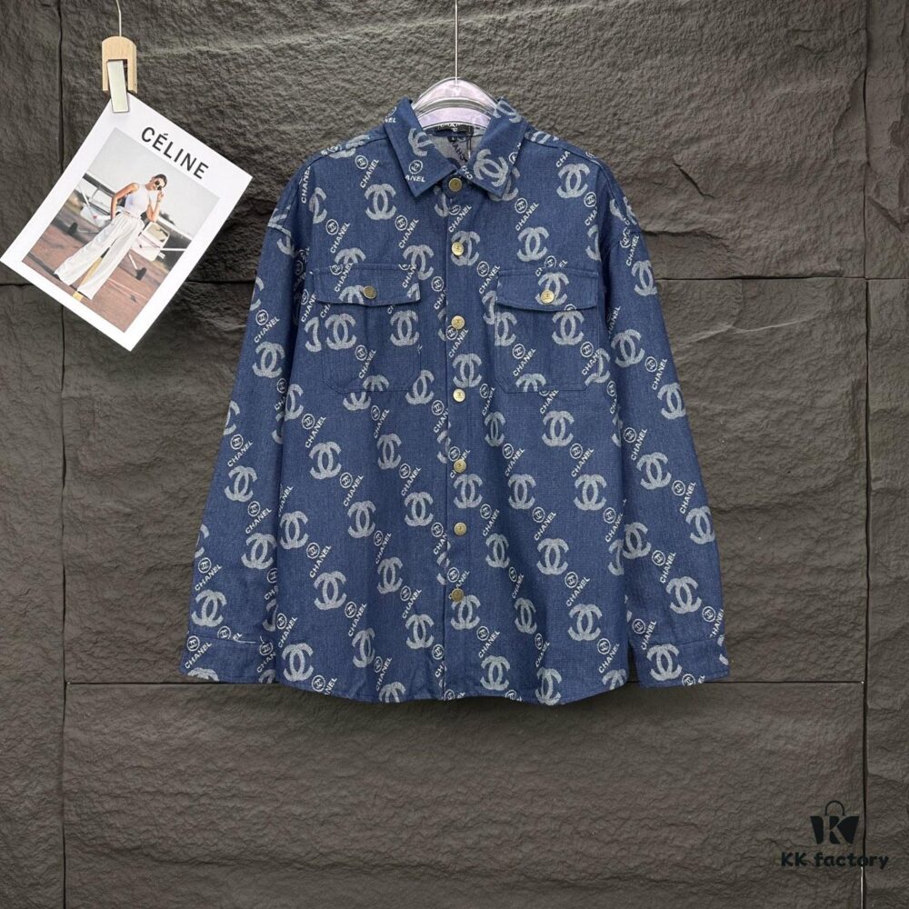 Chanel 2025 New Arrival All-Over Logo Washed Denim Jacket for Couples