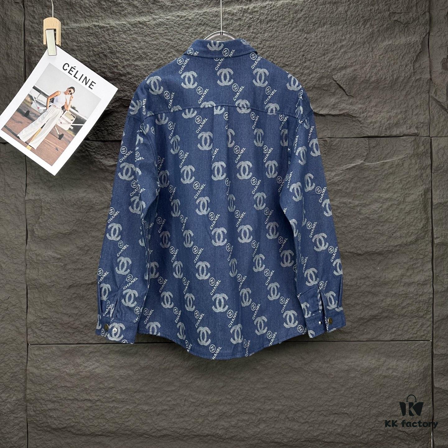 Chanel 2025 New Arrival All-Over Logo Washed Denim Jacket for Couples