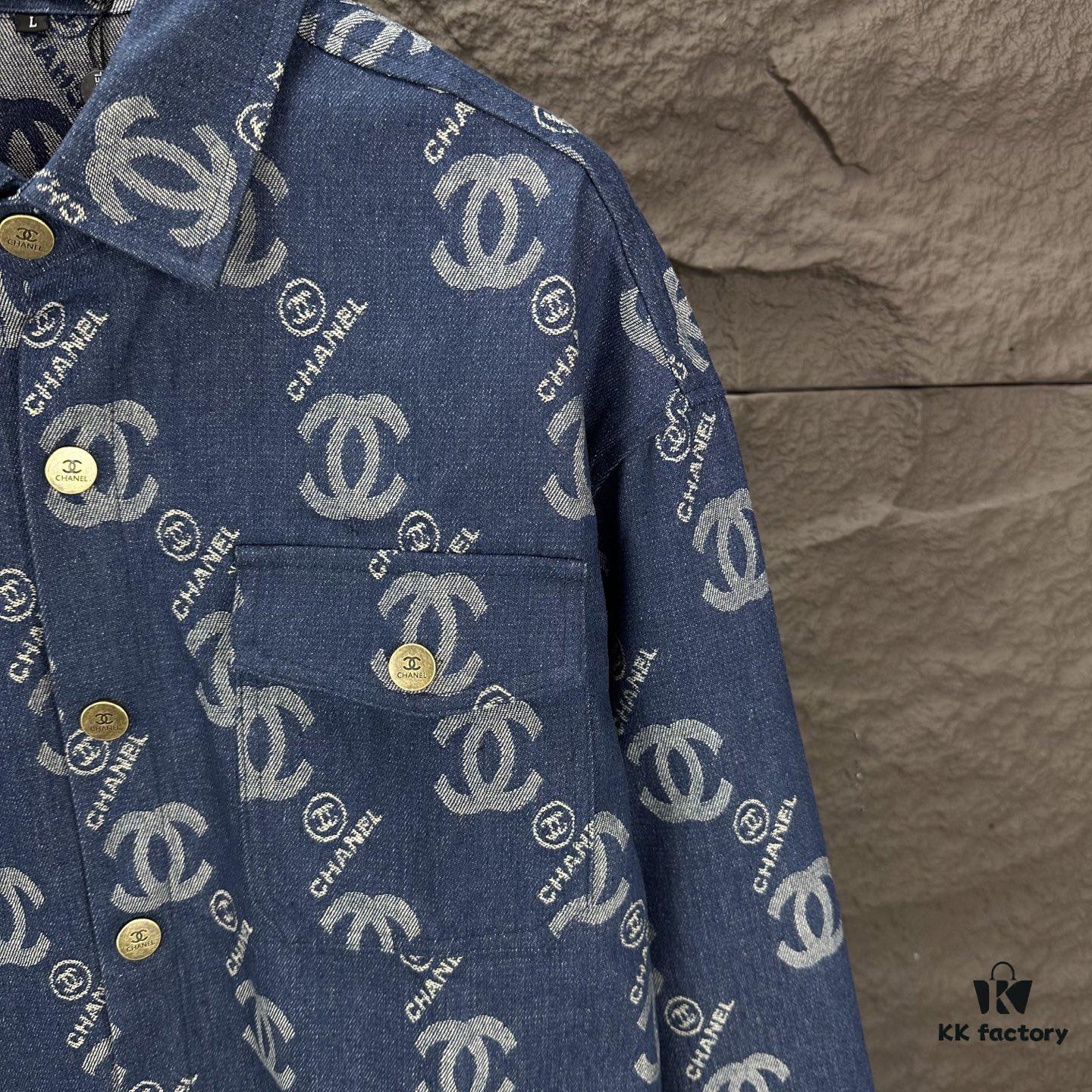 Chanel 2025 New Arrival All-Over Logo Washed Denim Jacket for Couples