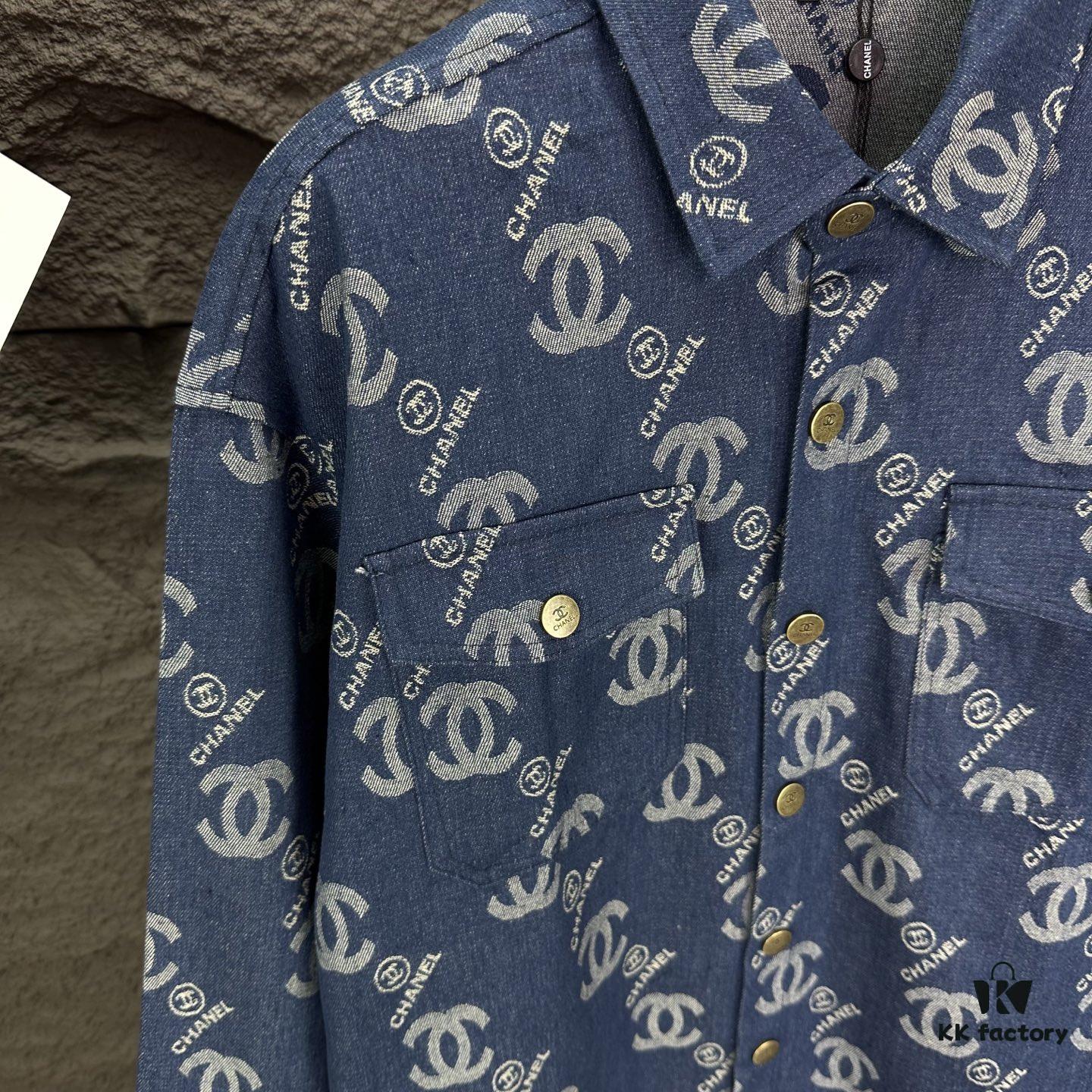 Chanel 2025 New Arrival All-Over Logo Washed Denim Jacket for Couples