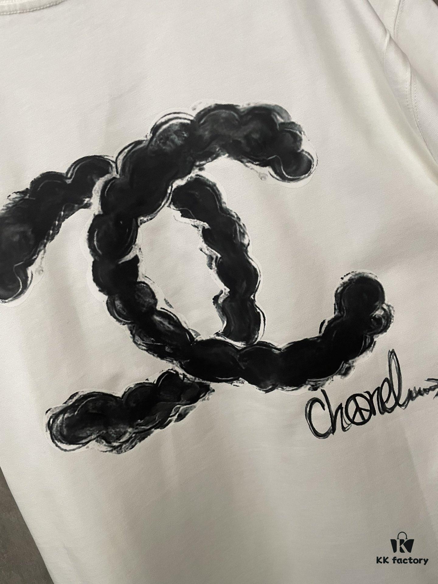 CHANEL Chanel 24SS Navy Collection Rope Digital Print Heavyweight Short Sleeve T-Shirt, 380g Premium Cotton, Autumn Winter Essential