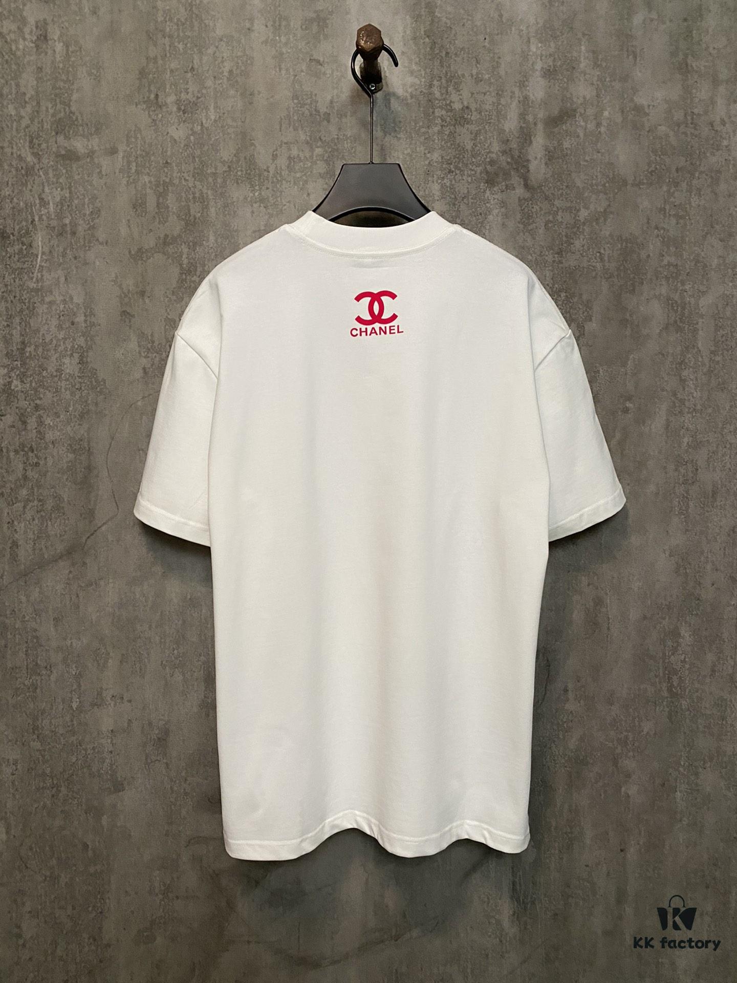 CHANEL Chanel 24SS Classic Logo Flocked Print Heavyweight Short Sleeve T-Shirt