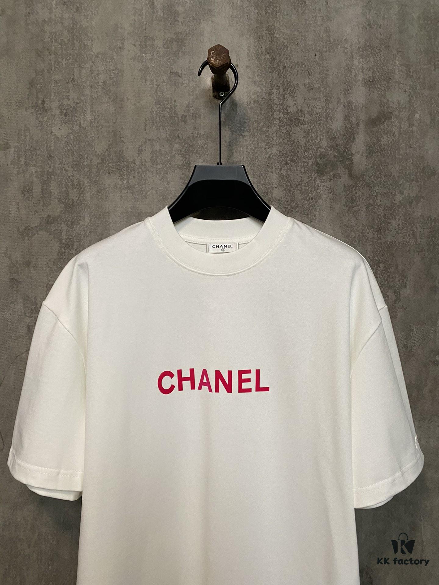CHANEL Chanel 24SS Classic Logo Flocked Print Heavyweight Short Sleeve T-Shirt