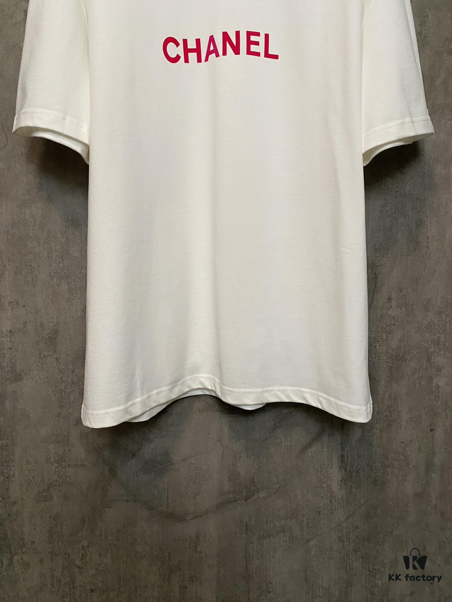 CHANEL Chanel 24SS Classic Logo Flocked Print Heavyweight Short Sleeve T-Shirt