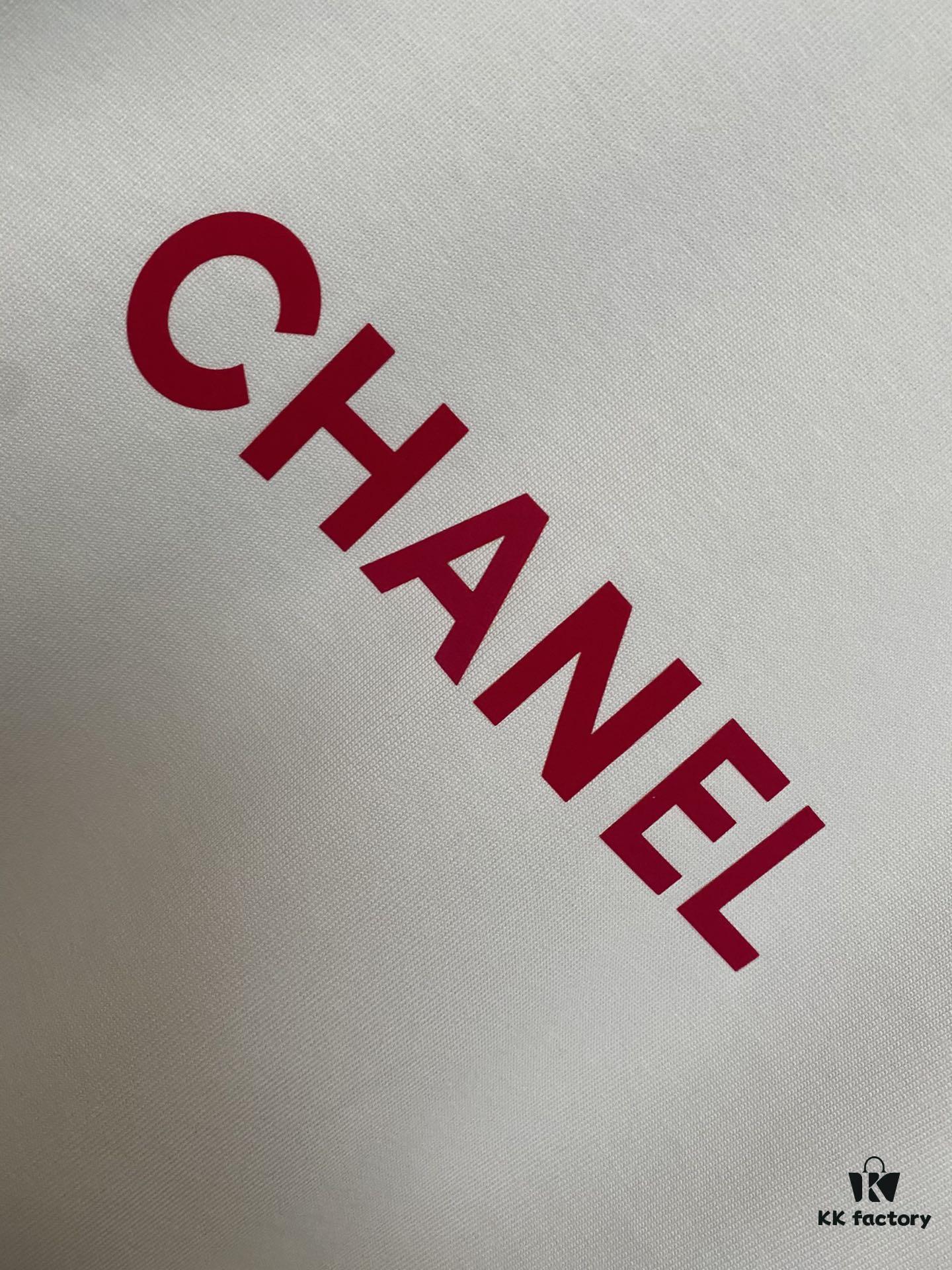 CHANEL Chanel 24SS Classic Logo Flocked Print Heavyweight Short Sleeve T-Shirt
