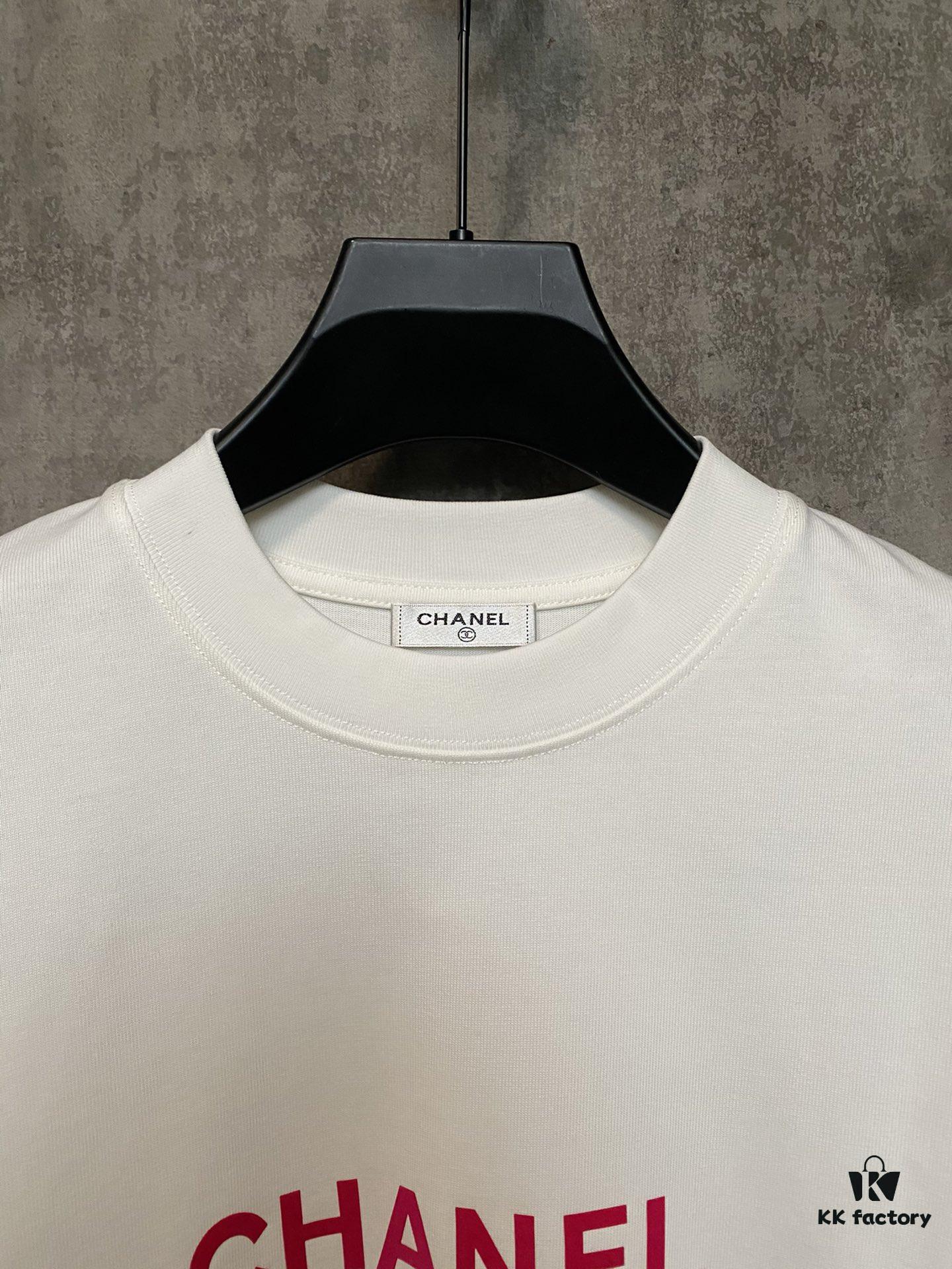 CHANEL Chanel 24SS Classic Logo Flocked Print Heavyweight Short Sleeve T-Shirt