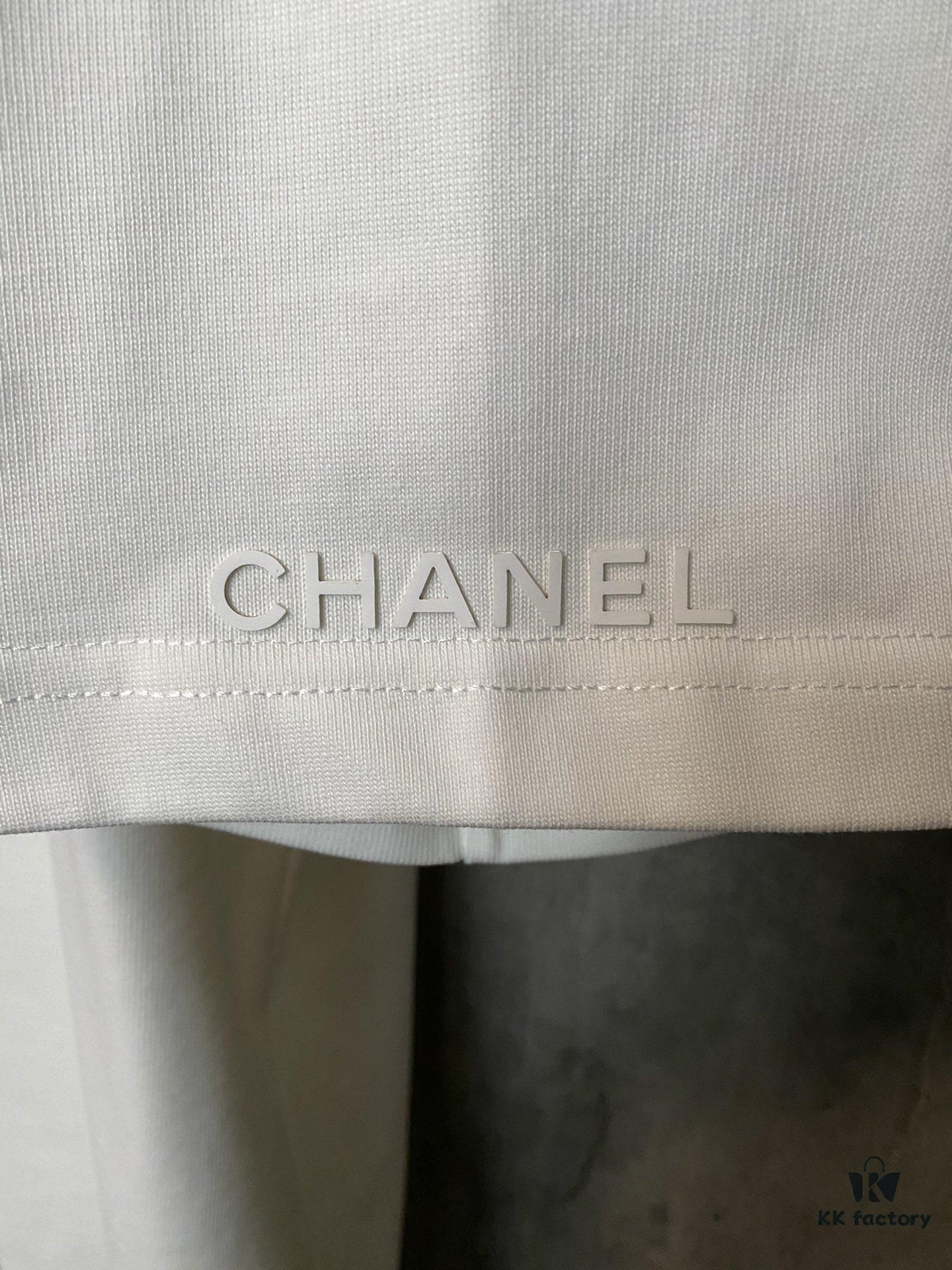 CHANEL Chanel 24SS Classic Logo Flocked Print Heavyweight Short Sleeve T-Shirt