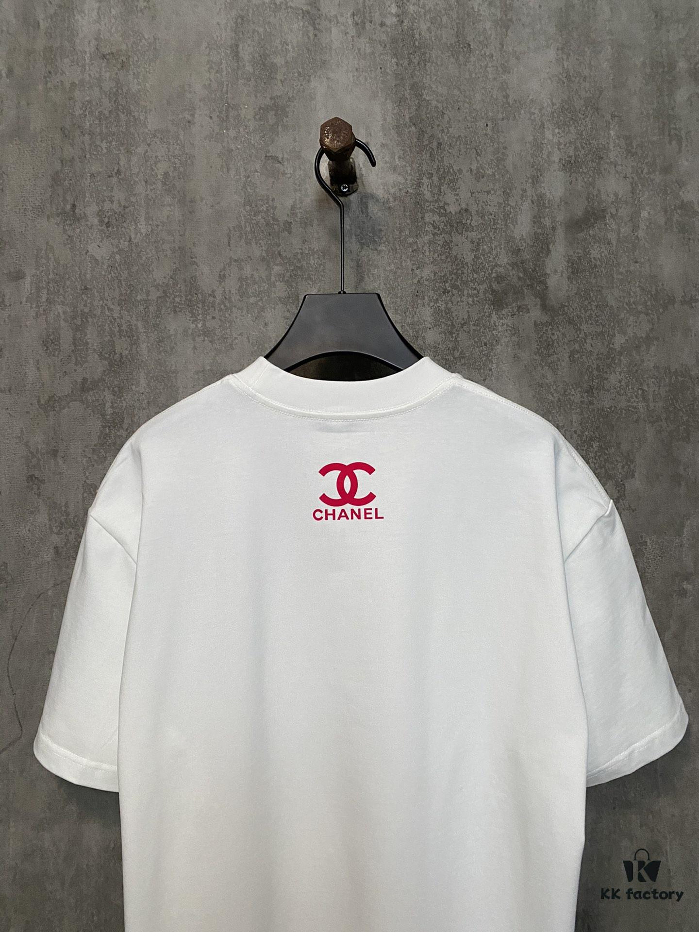 CHANEL Chanel 24SS Classic Logo Flocked Print Heavyweight Short Sleeve T-Shirt