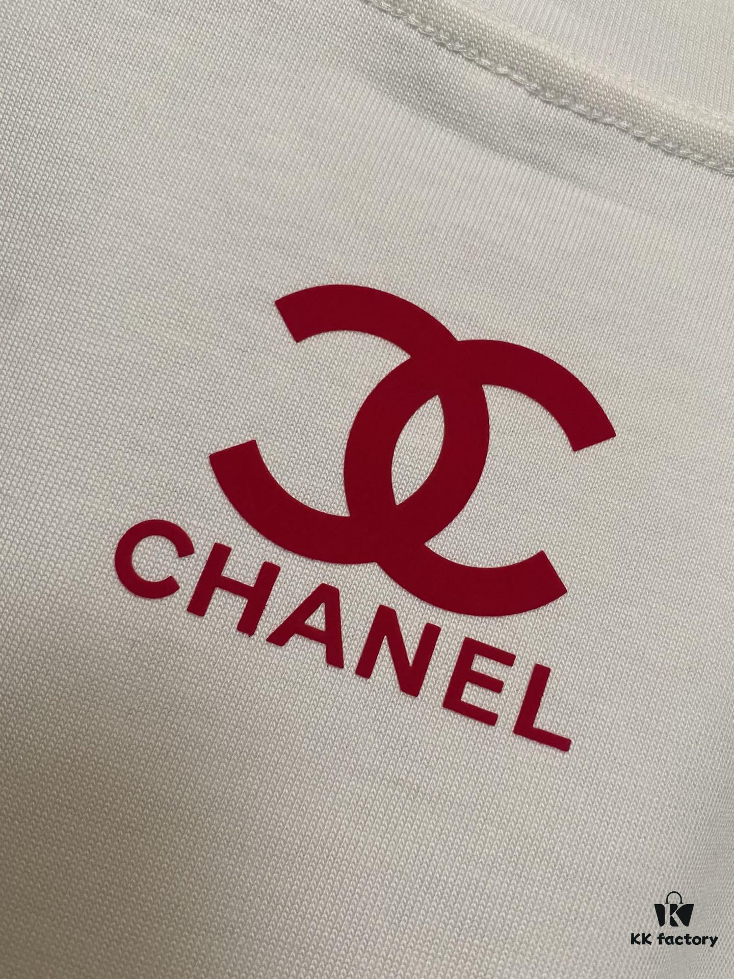 CHANEL Chanel 24SS Classic Logo Flocked Print Heavyweight Short Sleeve T-Shirt
