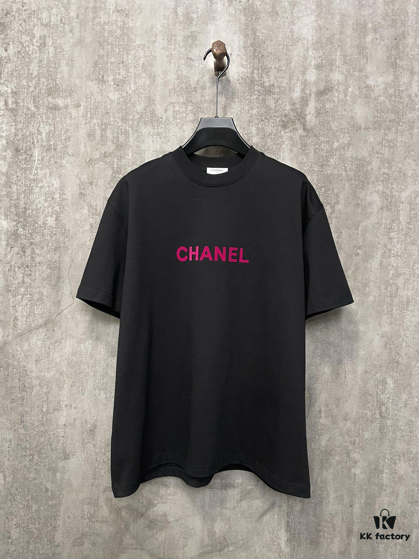 CHANEL Chanel 24SS Classic Logo Flocked Print Heavyweight Short Sleeve T-Shirt