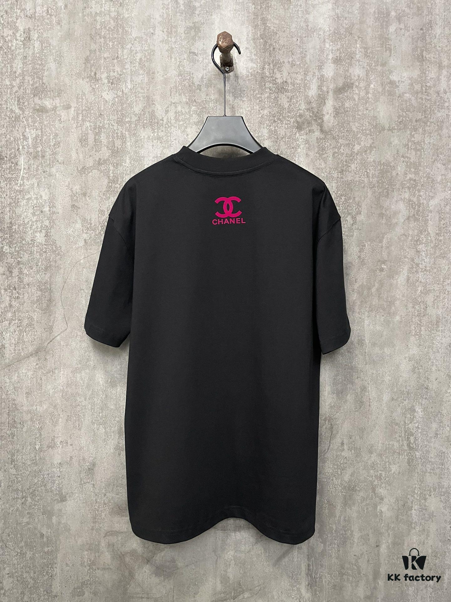 CHANEL Chanel 24SS Classic Logo Flocked Print Heavyweight Short Sleeve T-Shirt