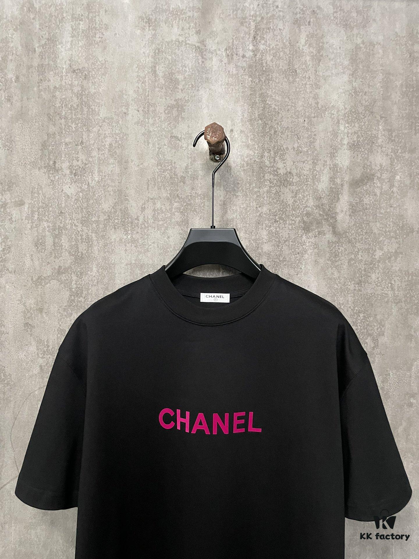 CHANEL Chanel 24SS Classic Logo Flocked Print Heavyweight Short Sleeve T-Shirt