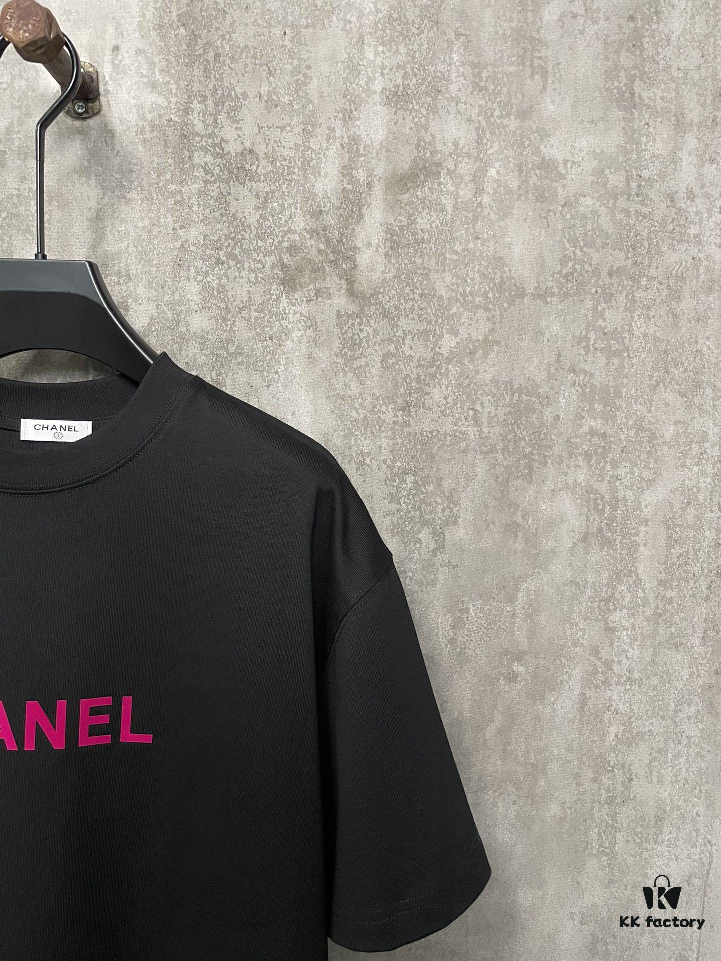 CHANEL Chanel 24SS Classic Logo Flocked Print Heavyweight Short Sleeve T-Shirt