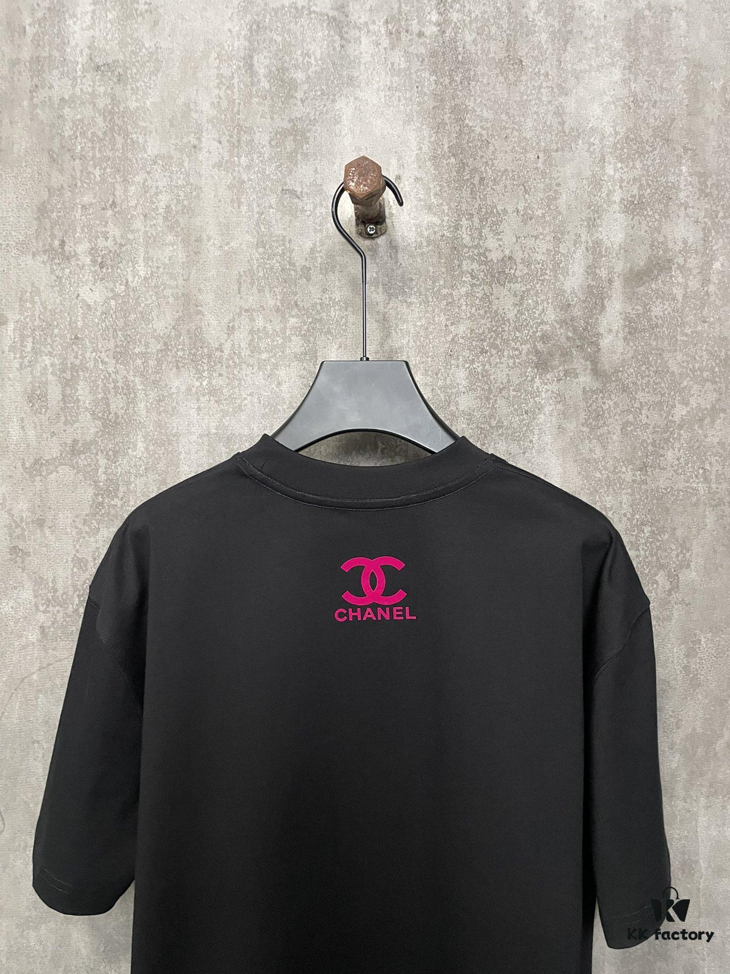 CHANEL Chanel 24SS Classic Logo Flocked Print Heavyweight Short Sleeve T-Shirt