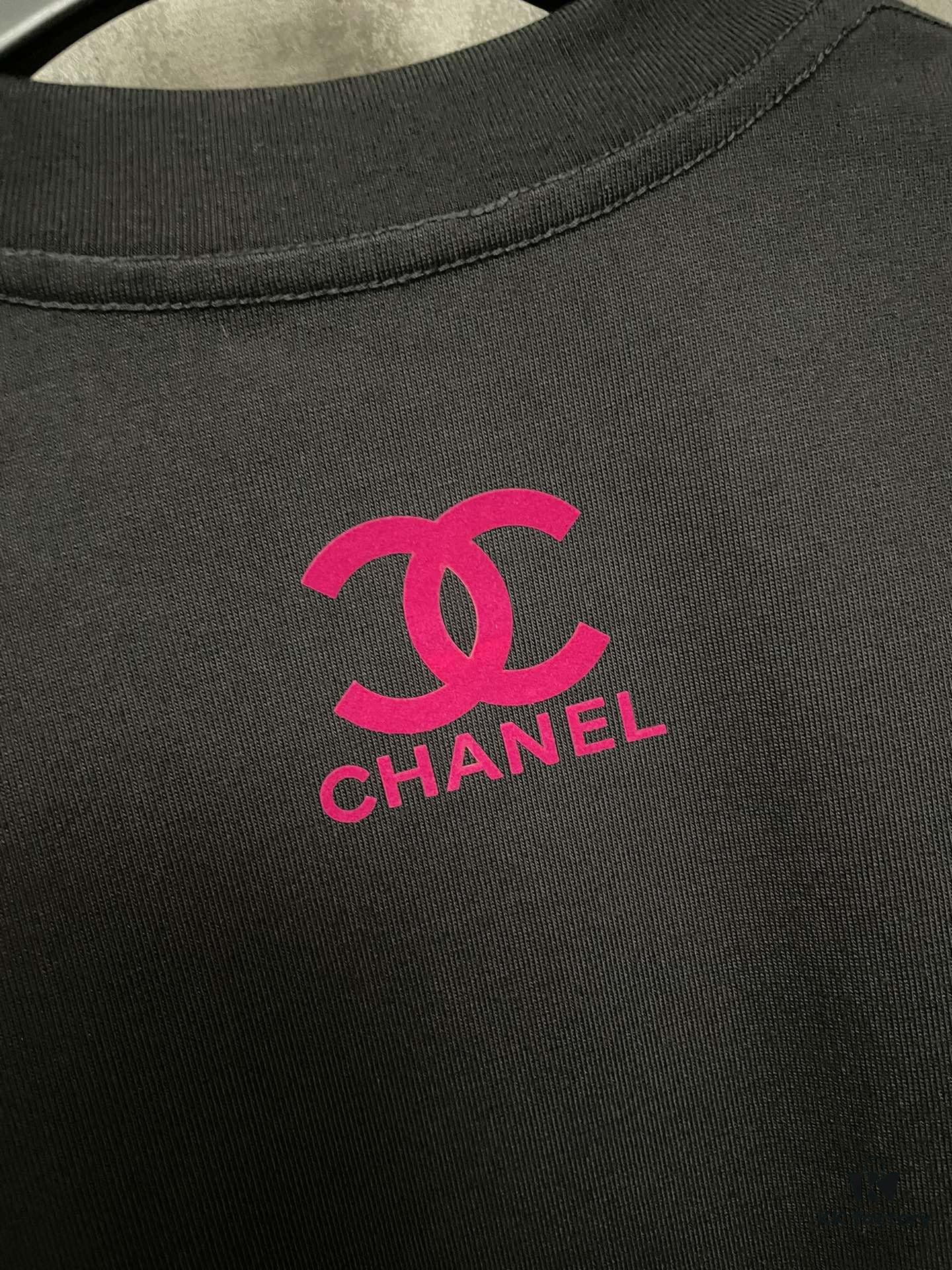 CHANEL Chanel 24SS Classic Logo Flocked Print Heavyweight Short Sleeve T-Shirt