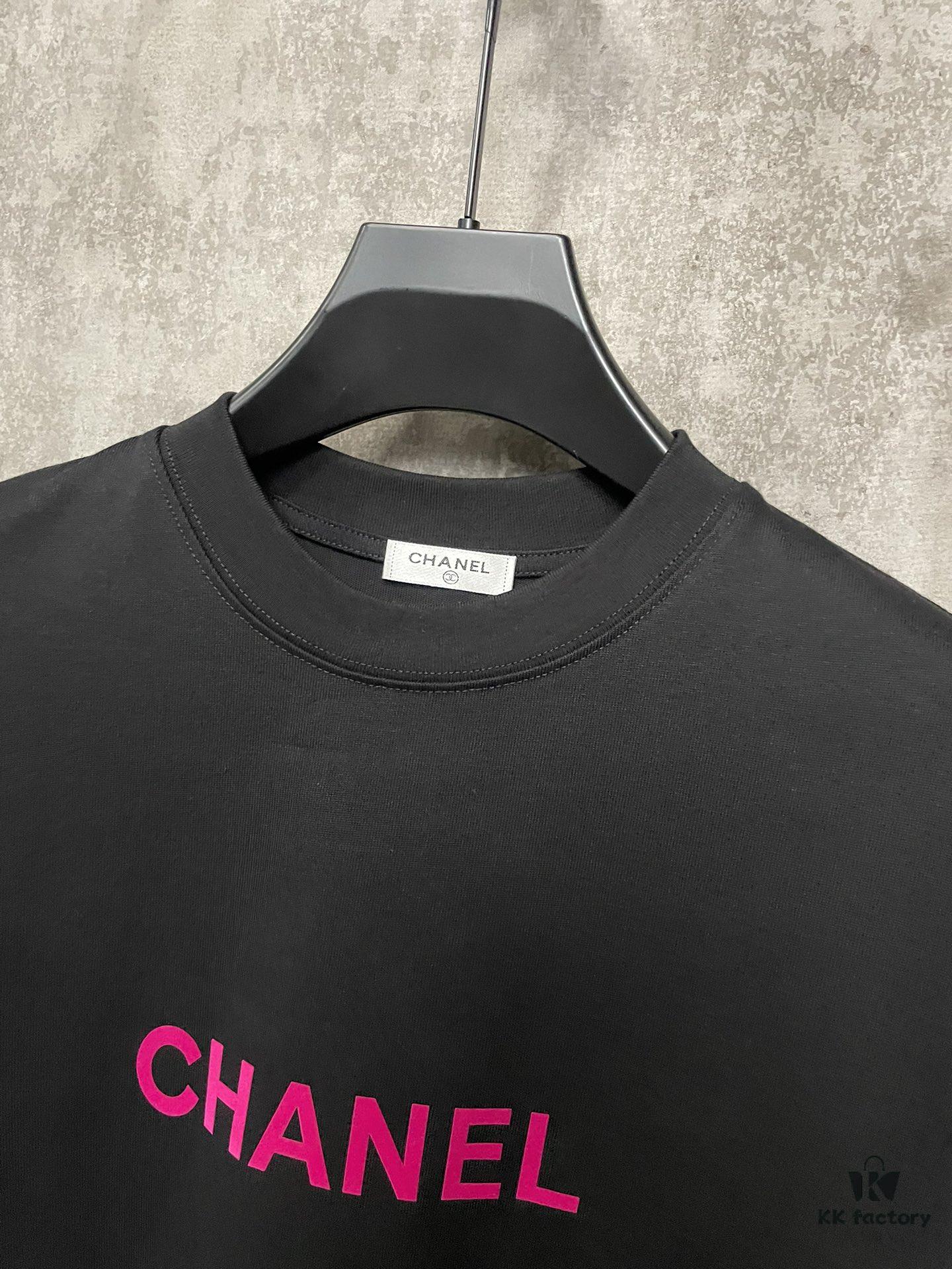 CHANEL Chanel 24SS Classic Logo Flocked Print Heavyweight Short Sleeve T-Shirt