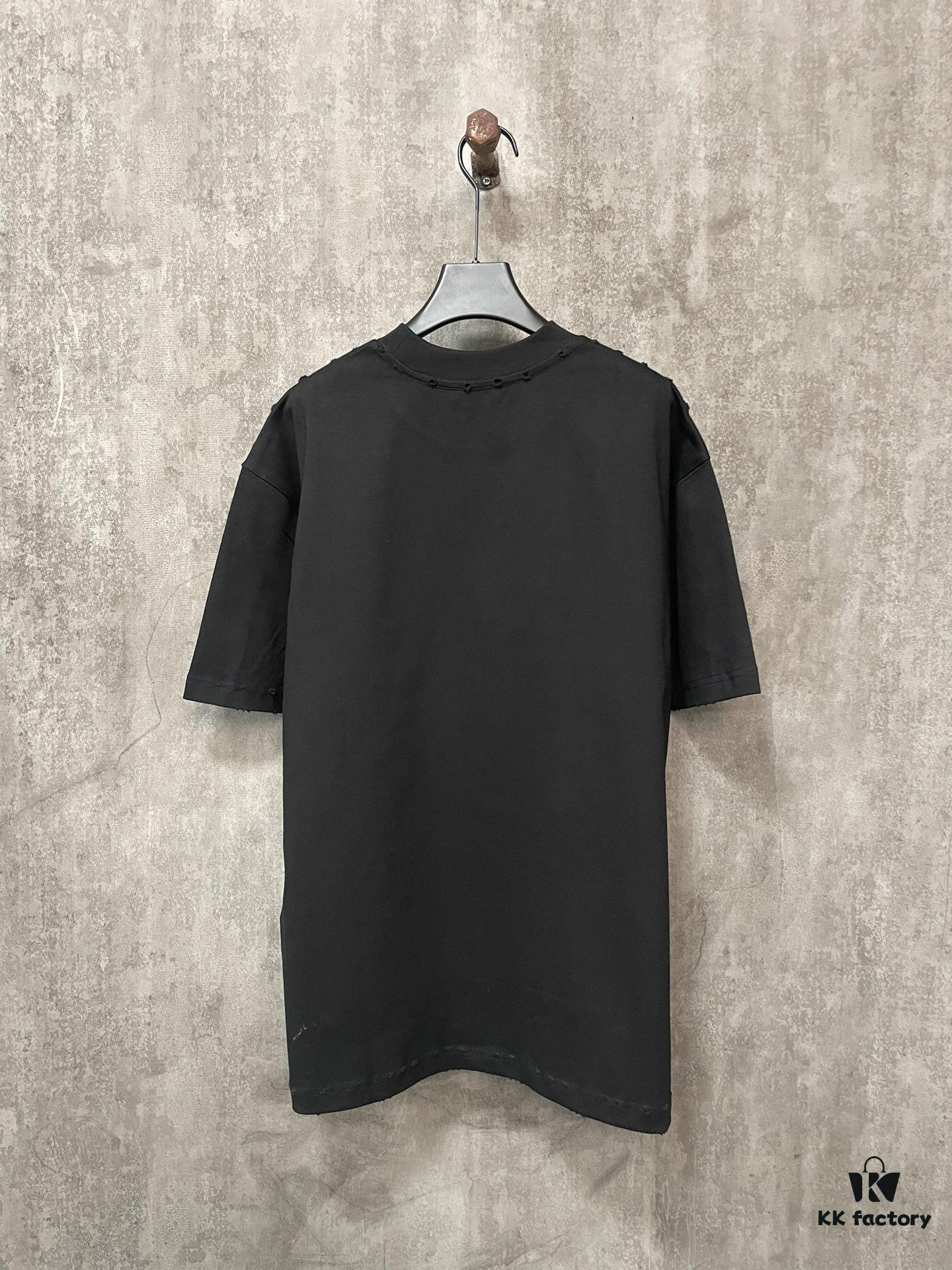 CHANEL Chanel 24SS Classic Logo Distressed Heavyweight Solid Short-Sleeve T-Shirt