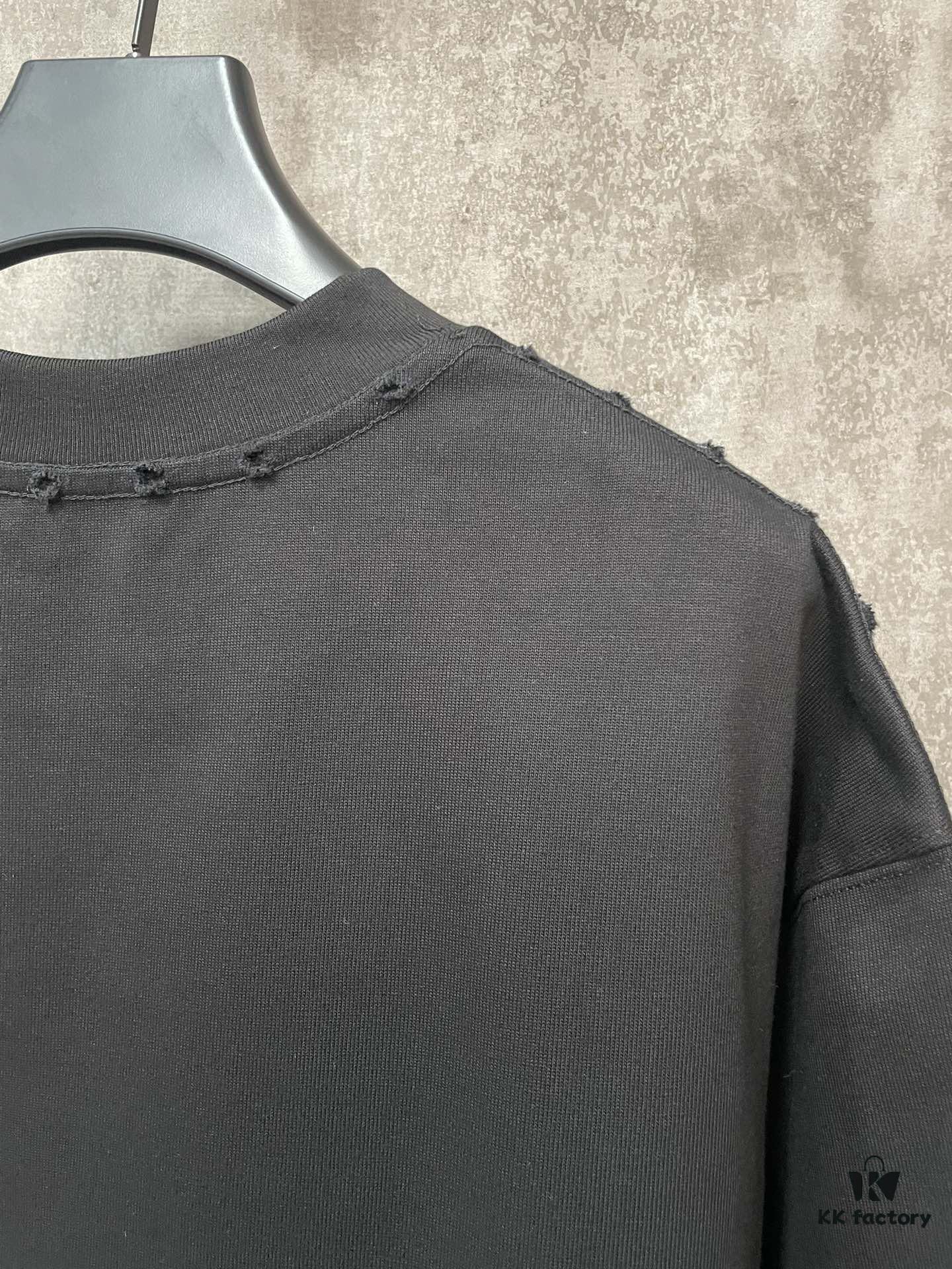 CHANEL Chanel 24SS Classic Logo Distressed Heavyweight Solid Short-Sleeve T-Shirt