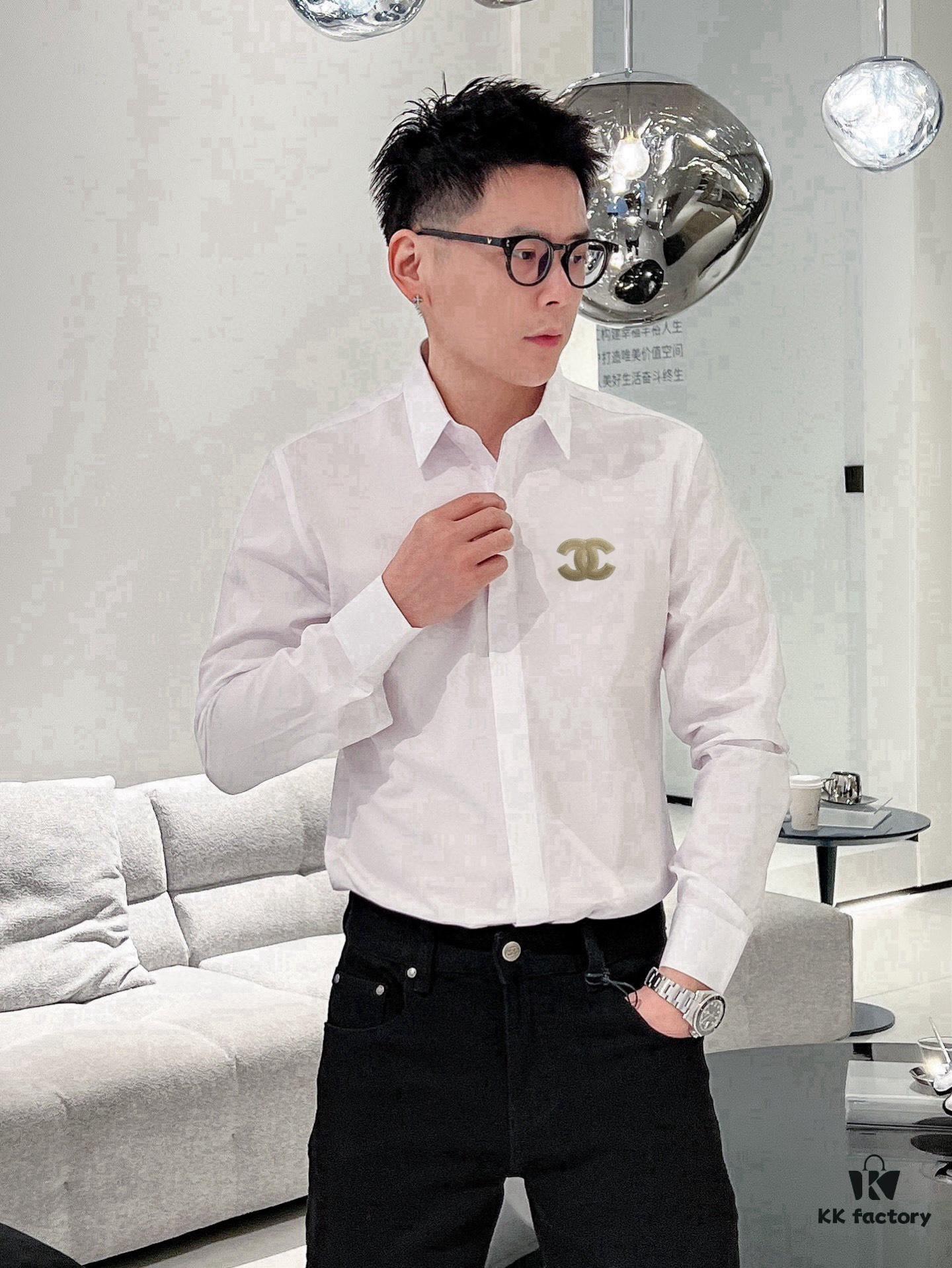 Chanel Men's Long-Sleeve Shirt, Ergonomic Three-Dimensional Cut, Natural Slim Fit, Hidden Placket Design, Premium Cotton Bamboo Fiber Fabric, Exquisite Craftsmanship, Elegant and Fashion-Forward