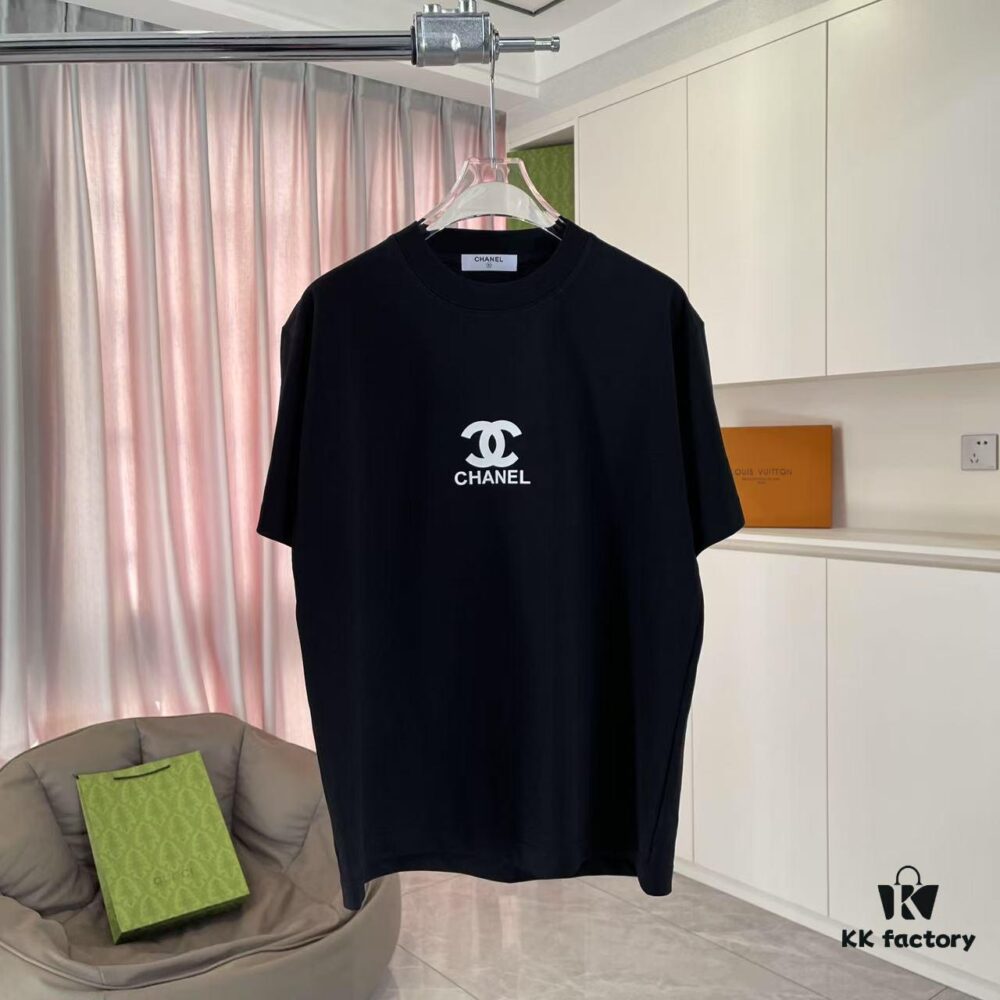 Chanel CHANEL 2025 Summer New Arrival Short Sleeve T-Shirt with 3D Silicone C Logo Print, Custom 300g Fabric, Unisex Design
