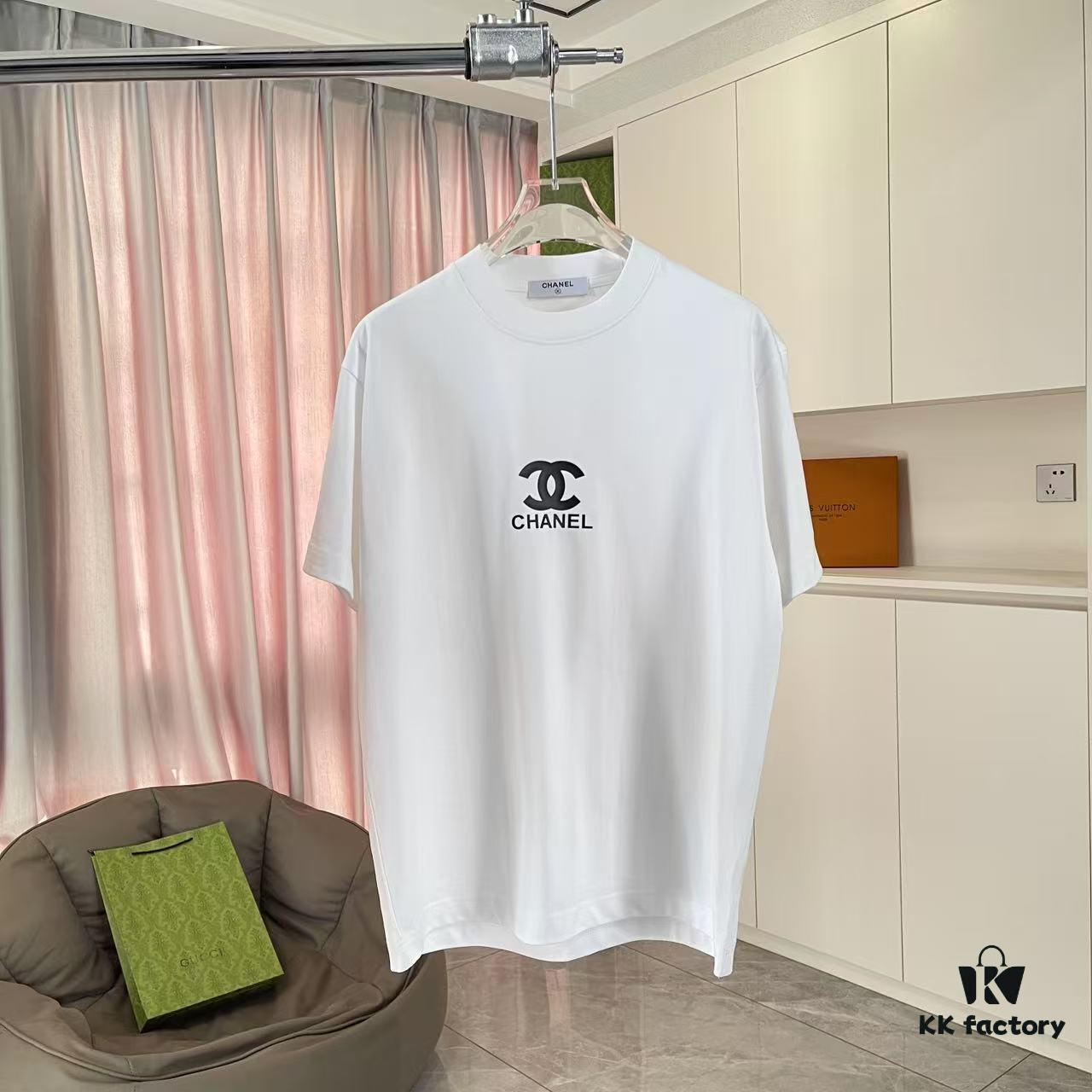 Chanel CHANEL 2025 Summer New Arrival Short Sleeve T-Shirt with 3D Silicone C Logo Print, Custom 300g Fabric, Unisex Design