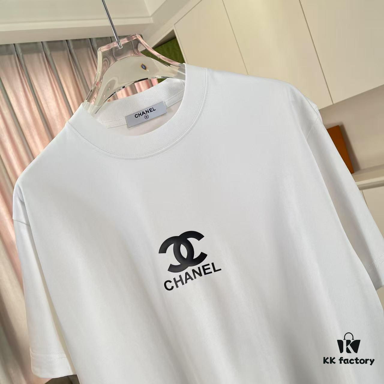 Chanel CHANEL 2025 Summer New Arrival Short Sleeve T-Shirt with 3D Silicone C Logo Print, Custom 300g Fabric, Unisex Design