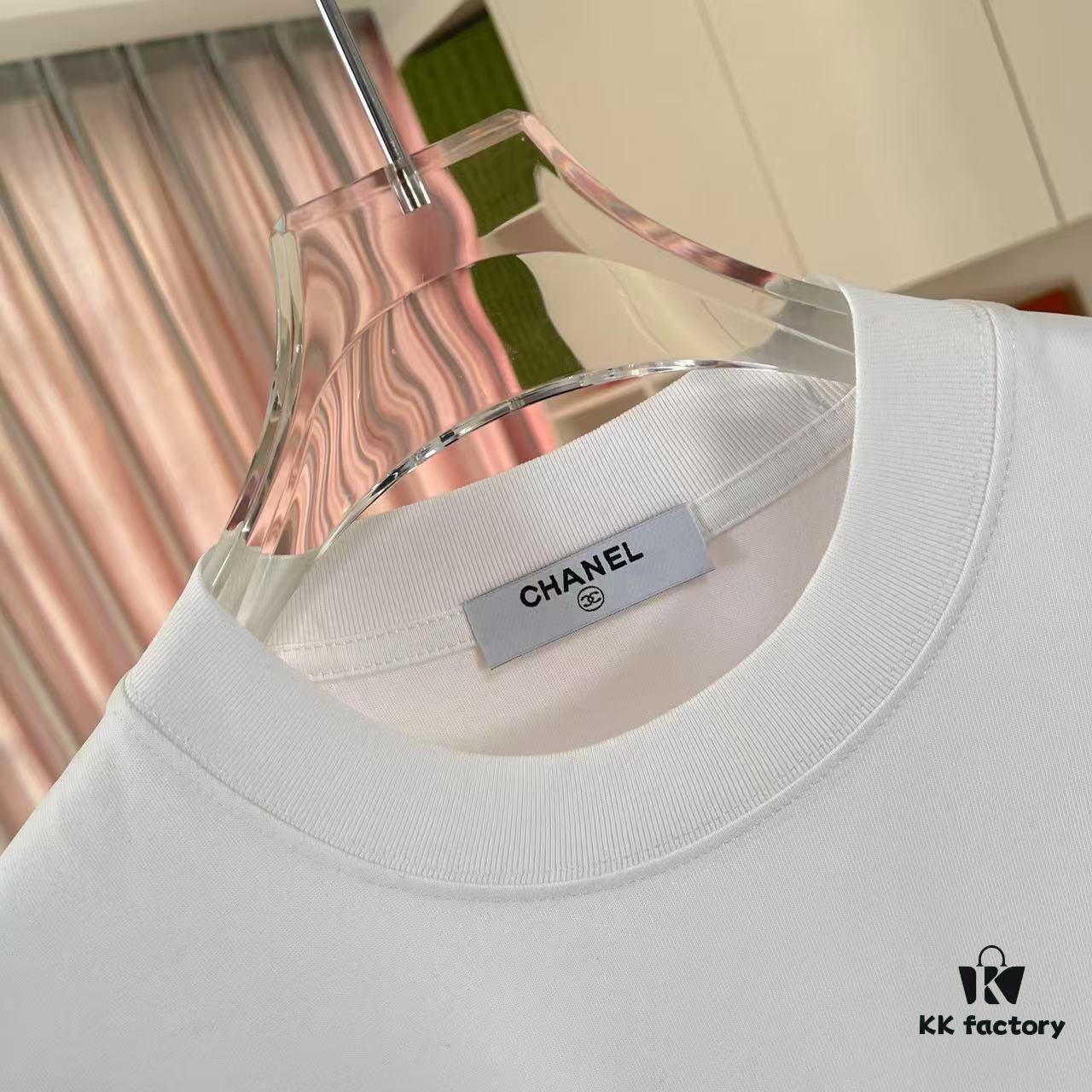 Chanel CHANEL 2025 Summer New Arrival Short Sleeve T-Shirt with 3D Silicone C Logo Print, Custom 300g Fabric, Unisex Design