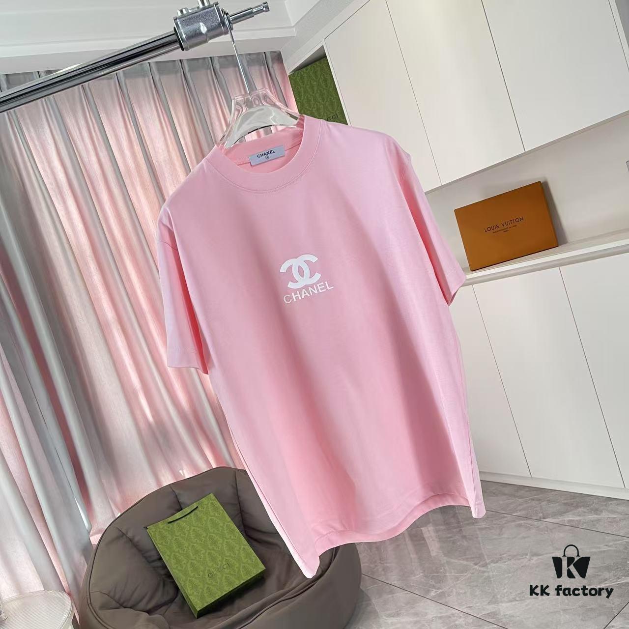 Chanel CHANEL 2025 Summer New Arrival Short Sleeve T-Shirt with 3D Silicone C Logo Print, Custom 300g Fabric, Unisex Design