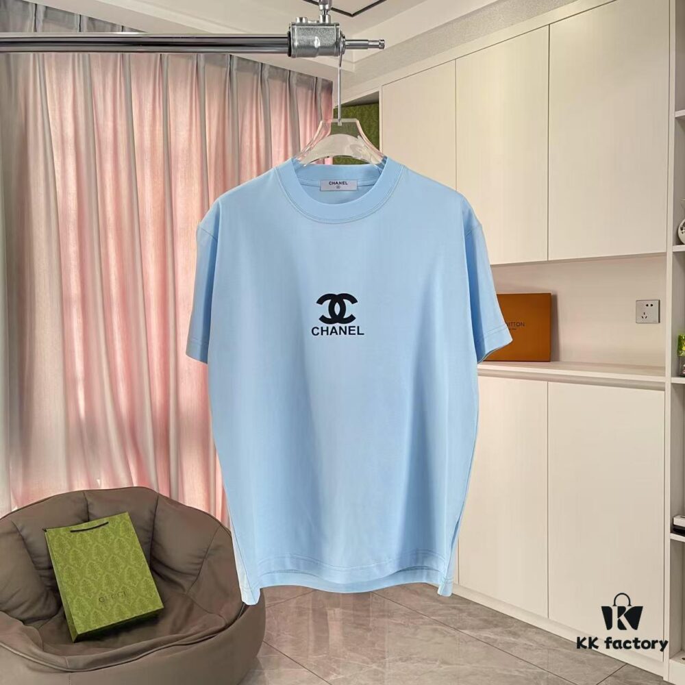 CHANEL 2025 Summer New Arrival Short Sleeve T-Shirt with 3D Silicone C-Logo Print, Custom 300g Fabric, Unisex Design