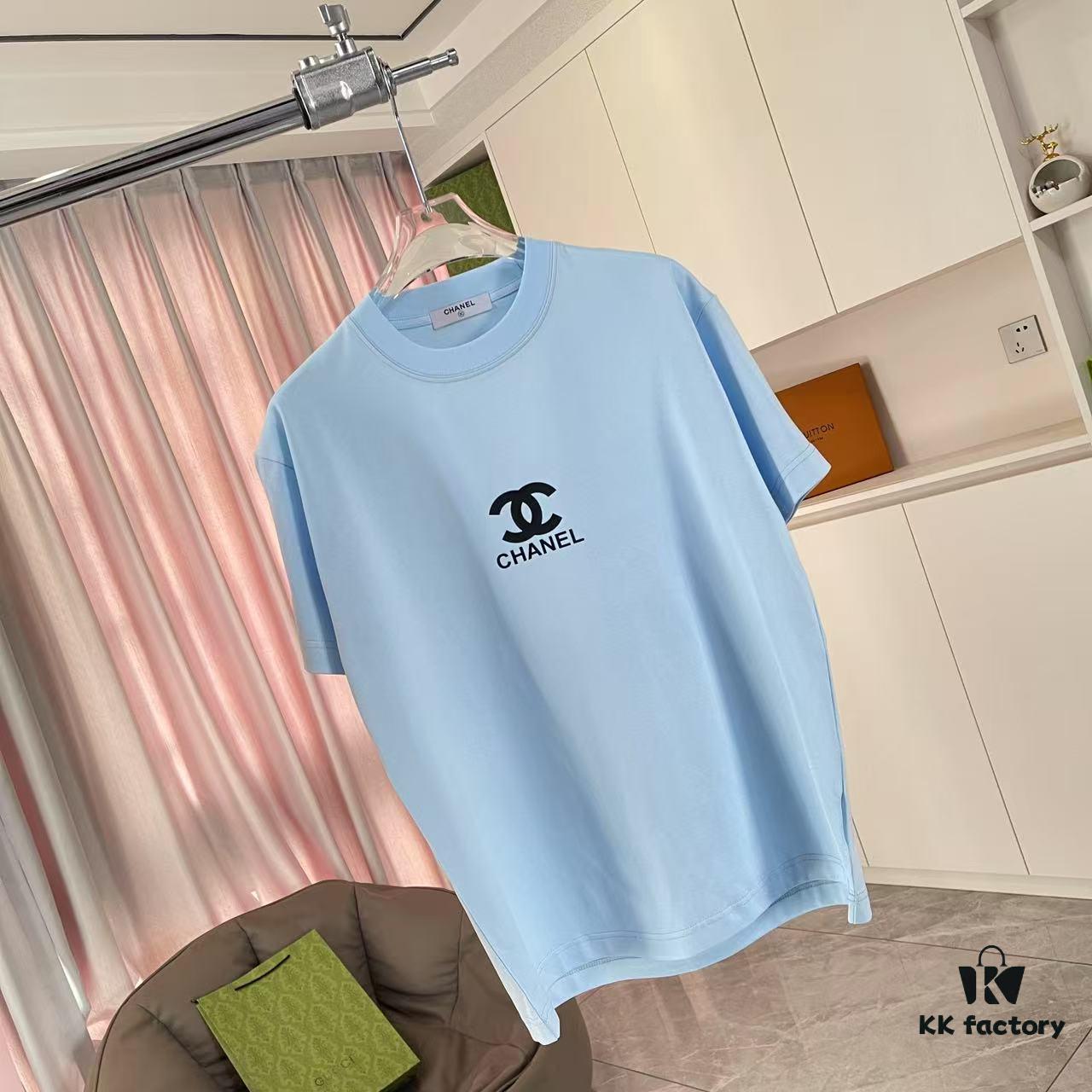 CHANEL 2025 Summer New Arrival Short Sleeve T-Shirt with 3D Silicone C-Logo Print, Custom 300g Fabric, Unisex Design