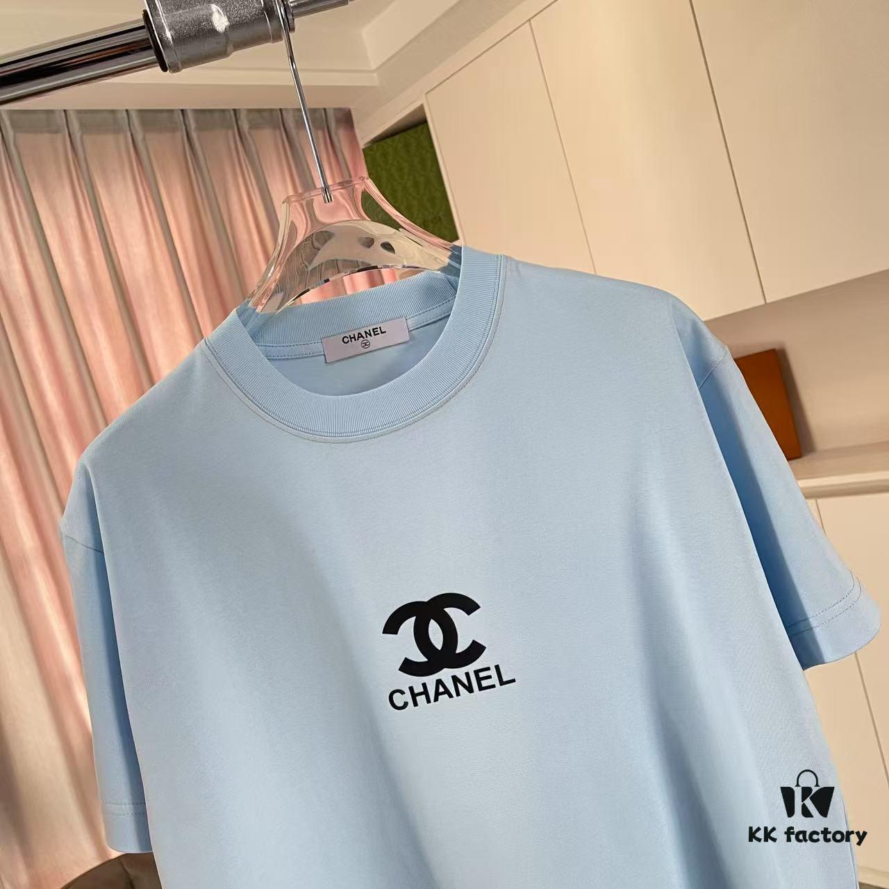 CHANEL 2025 Summer New Arrival Short Sleeve T-Shirt with 3D Silicone C-Logo Print, Custom 300g Fabric, Unisex Design