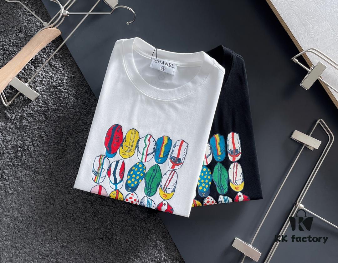 Chanel 2025 Latest Print Short Sleeve T-Shirt, High-Quality Boutique Original Order, Premium Imported Fabric with Exquisite Collar and Double-Stitched Craftsmanship